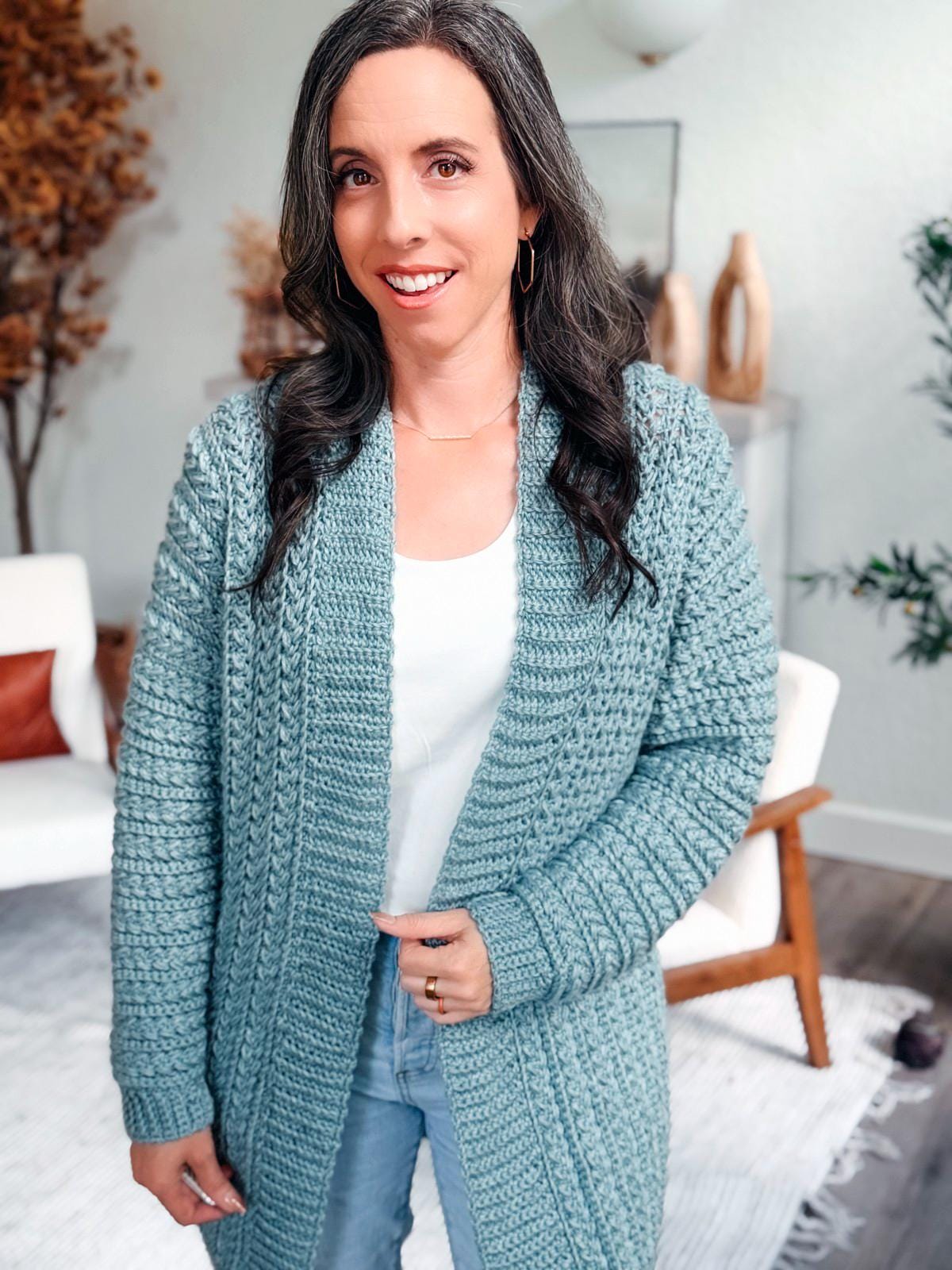 CROCHET PATTERN + VIDEO Wheat Stitch™ Cardigan Crochet Pattern, Diy Worsted-Weight (Xs-5X) Size Inclusive. Includes guided sleeve decreases.