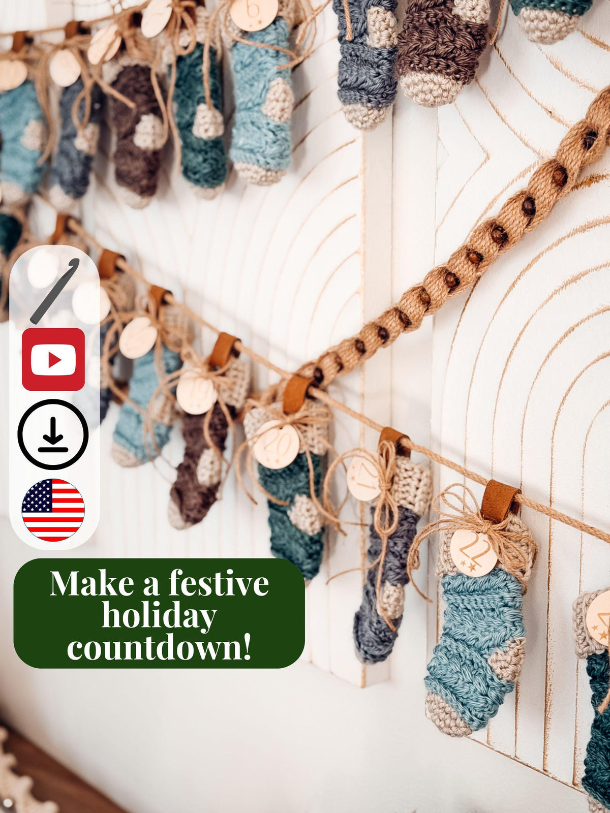 CROCHET PATTERN + VIDEO Wheat Stitch™ Mini Stocking Crochet Pattern, Quick Diy Gift Card Holder, Holiday Mini Stocking Advent Calendar Easy