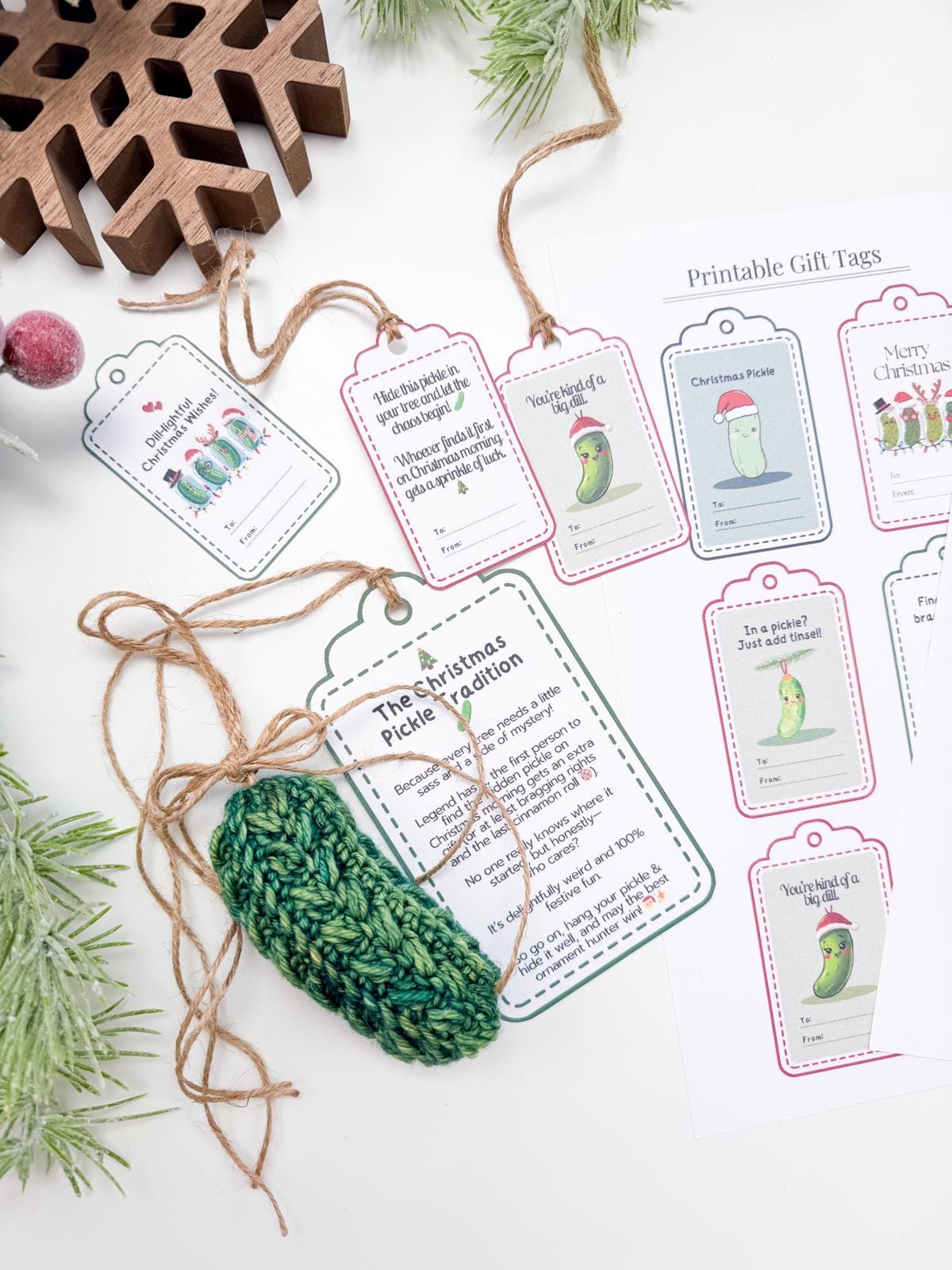 CROCHET PATTERN + VIDEO Wheat Stitch™ Pickle Ornament Crochet Pattern, Includes Printable Tags, Quick & Easy Holiday Decor Gift Crochet
