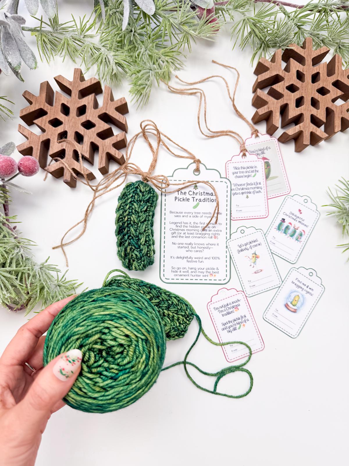 CROCHET PATTERN + VIDEO Wheat Stitch™ Pickle Ornament Crochet Pattern, Includes Printable Tags, Quick & Easy Holiday Decor Gift Crochet