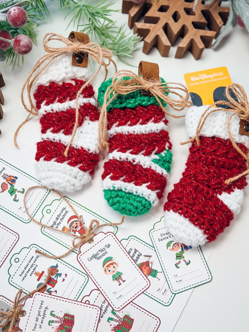 CROCHET PATTERN + VIDEO Wheat Stitch™ Mini Stocking Crochet Pattern, Quick Diy Gift Card Holder, Holiday Mini Stocking Advent Calendar Easy