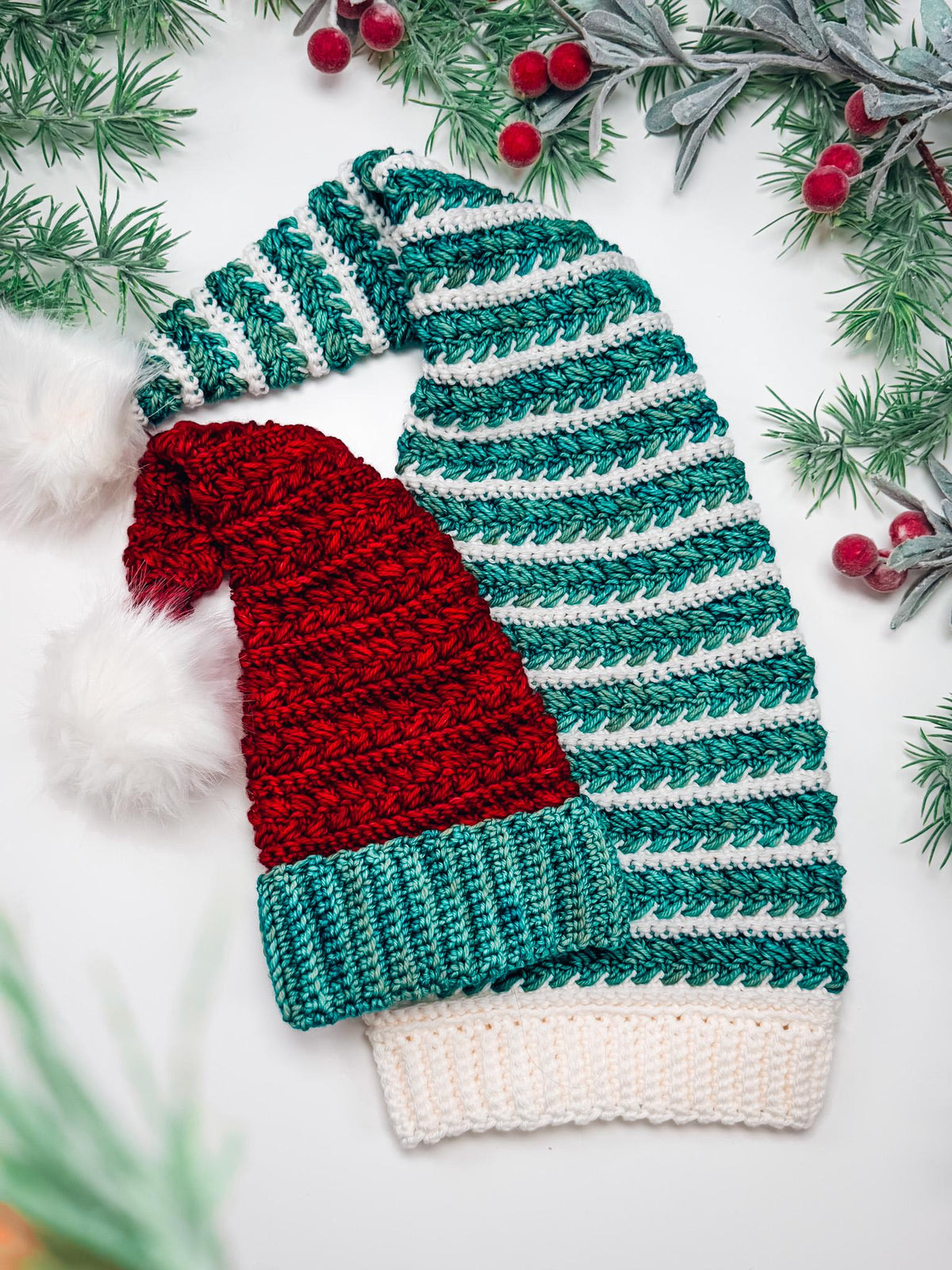 CROCHET PATTERN + VIDEO Wheat Stitch Santa & Elf Stocking Hat Crochet Pattern, 8 Sizes Newborn to Adult, Christmas Craft Favorite Holiday