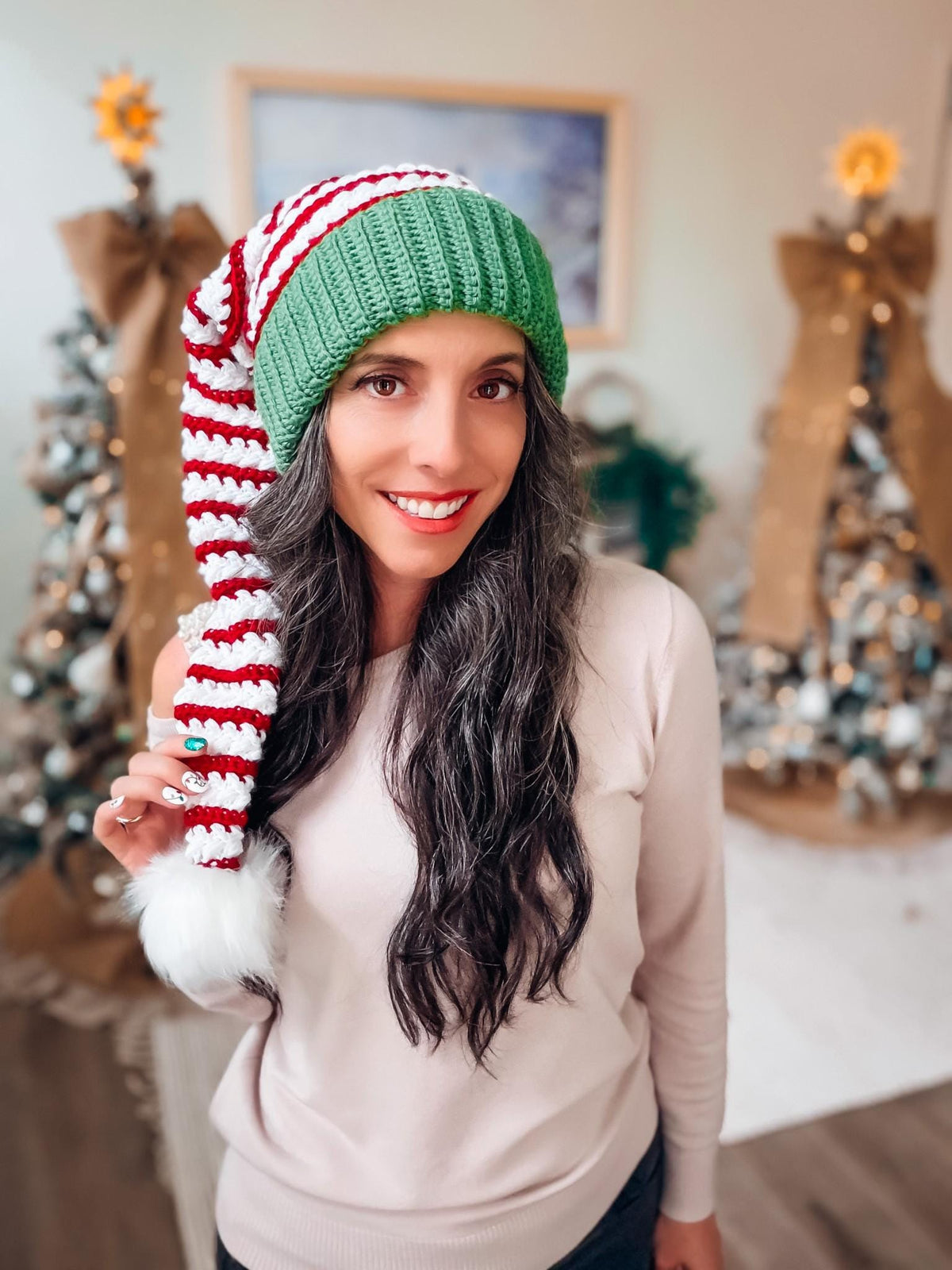CROCHET PATTERN + VIDEO Wheat Stitch Santa & Elf Stocking Hat Crochet Pattern, 8 Sizes Newborn to Adult, Christmas Craft Favorite Holiday
