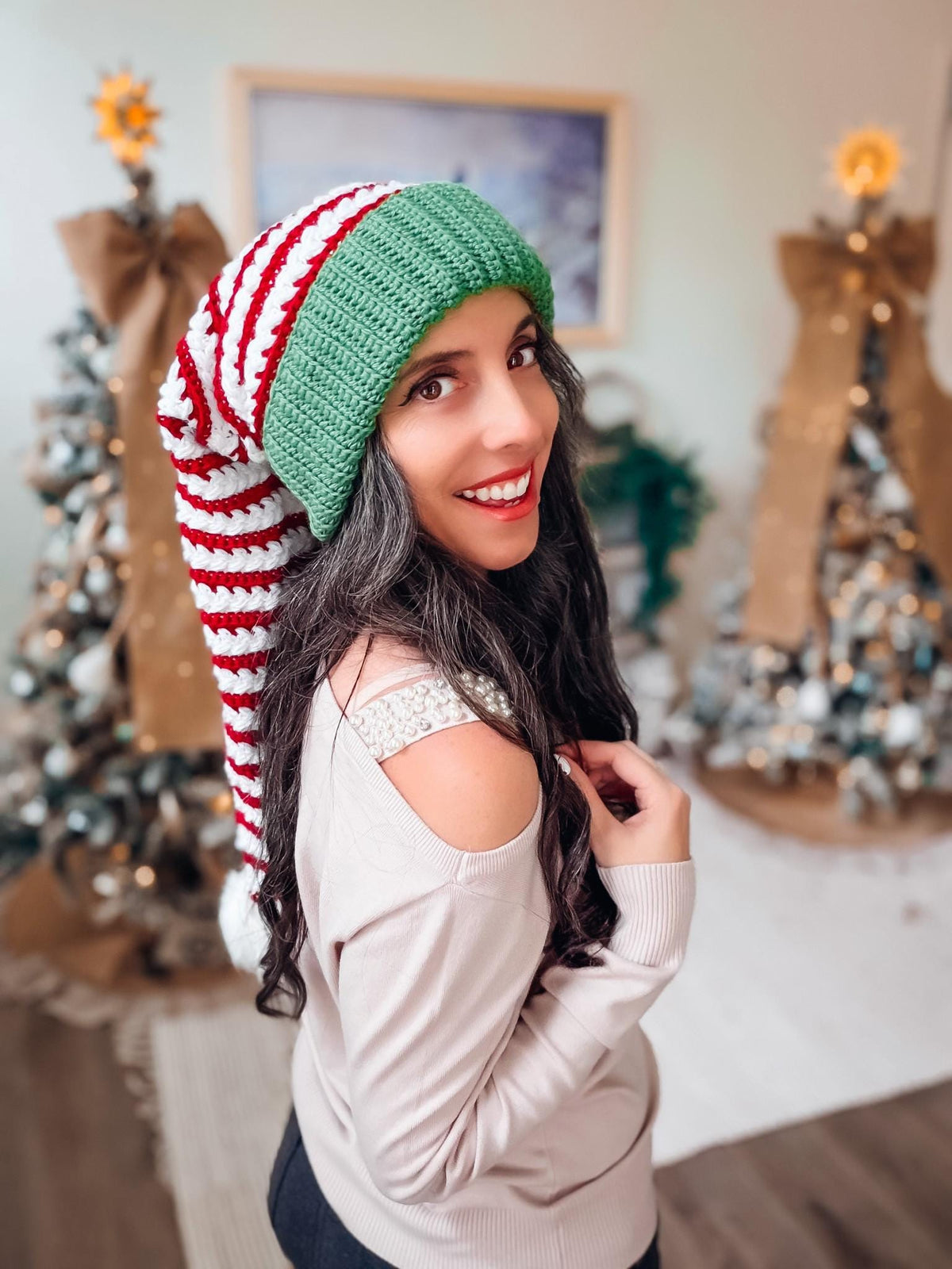 CROCHET PATTERN + VIDEO Wheat Stitch Santa & Elf Stocking Hat Crochet Pattern, 8 Sizes Newborn to Adult, Christmas Craft Favorite Holiday