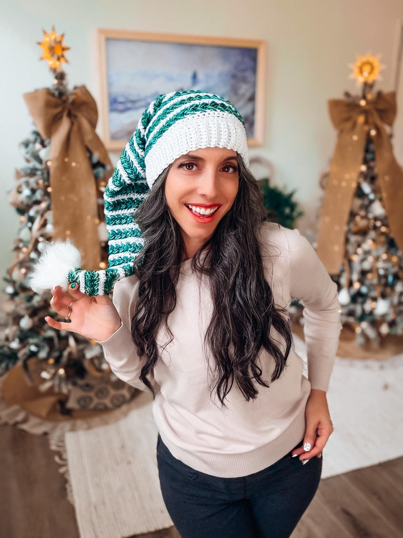 CROCHET PATTERN + VIDEO Wheat Stitch Santa & Elf Stocking Hat Crochet Pattern, 8 Sizes Newborn to Adult, Christmas Craft Favorite Holiday