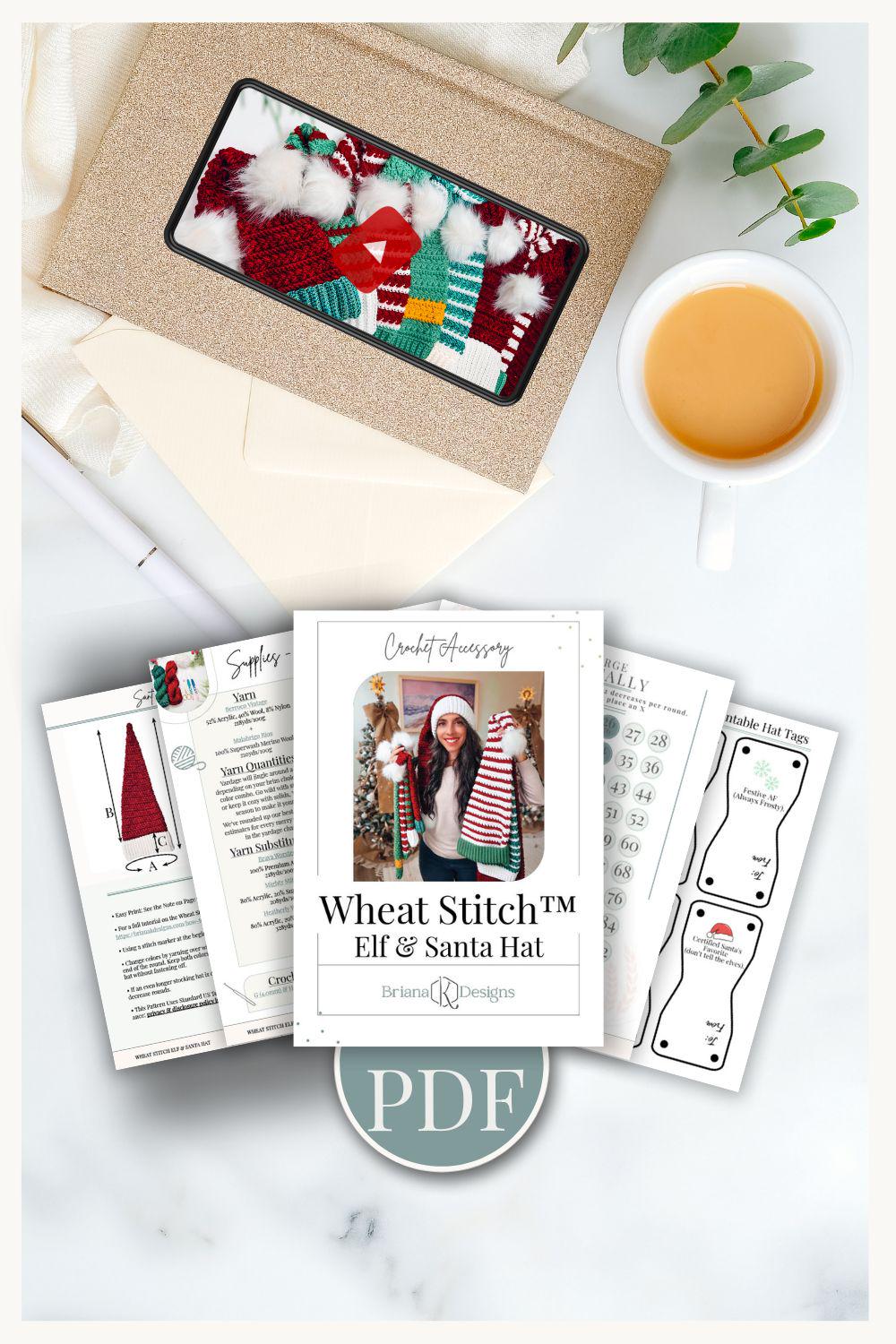 CROCHET PATTERN + VIDEO Wheat Stitch Santa & Elf Stocking Hat Crochet Pattern, 8 Sizes Newborn to Adult, Christmas Craft Favorite Holiday
