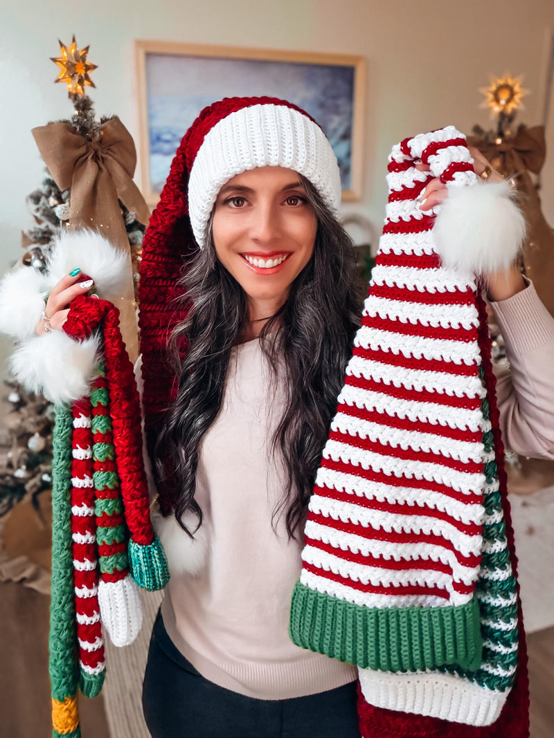 CROCHET PATTERN + VIDEO Wheat Stitch Santa & Elf Stocking Hat Crochet Pattern, 8 Sizes Newborn to Adult, Christmas Craft Favorite Holiday
