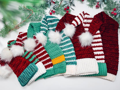 CROCHET PATTERN + VIDEO Wheat Stitch Santa & Elf Stocking Hat Crochet Pattern, 8 Sizes Newborn to Adult, Christmas Craft Favorite Holiday