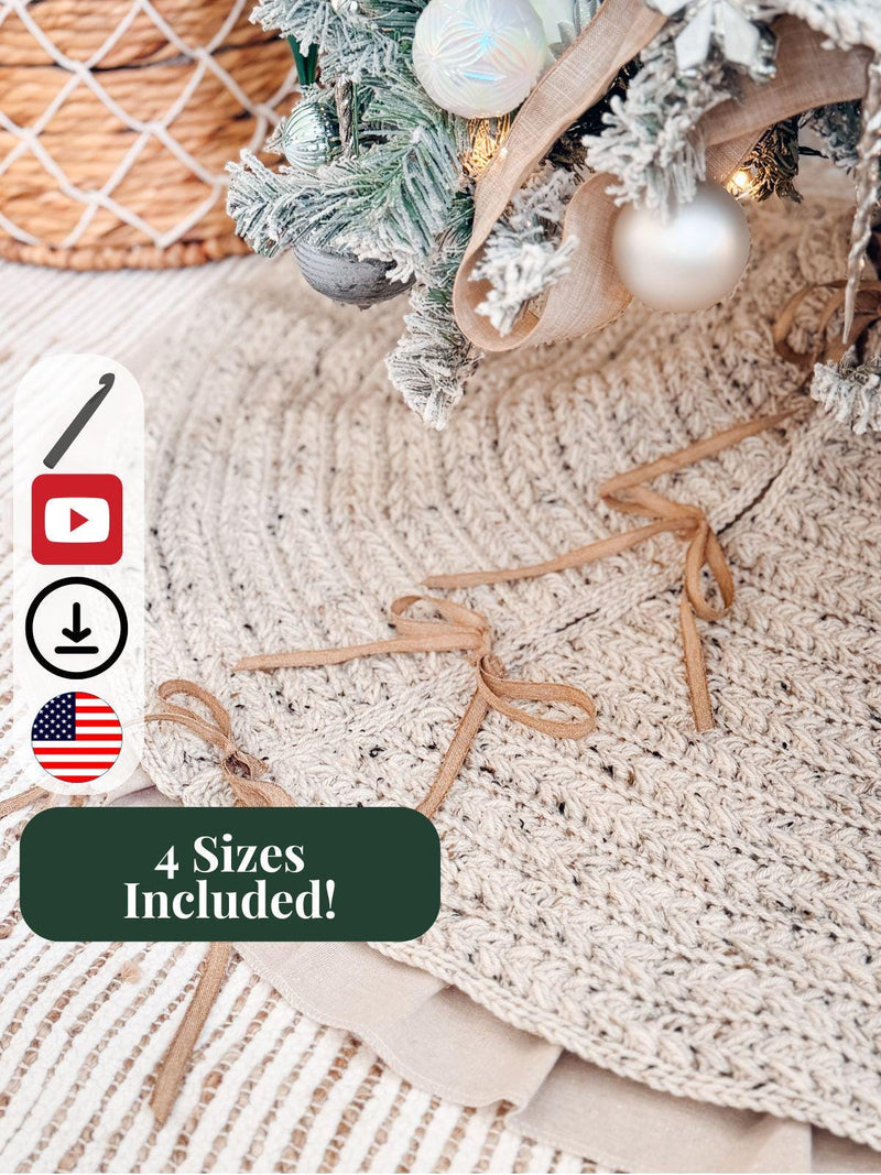 CROCHET PATTERN + VIDEO Wheat Stitch™ Crochet Tree Skirt Cozy Handmade Christmas Decor, Heirloom Quality, Farmhouse Chic Holiday Accent
