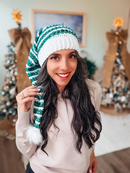 CROCHET PATTERN + VIDEO Wheat Stitch Santa & Elf Stocking Hat Crochet Pattern, 8 Sizes Newborn to Adult, Christmas Craft Favorite Holiday