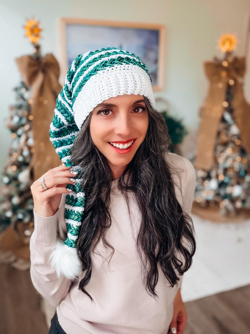 CROCHET PATTERN + VIDEO Wheat Stitch Santa & Elf Stocking Hat Crochet Pattern, 8 Sizes Newborn to Adult, Christmas Craft Favorite Holiday