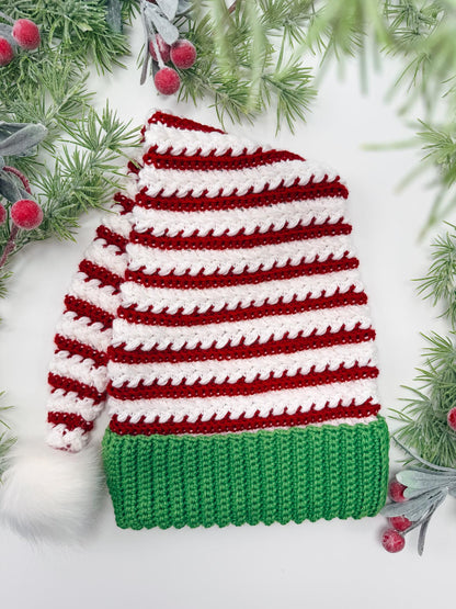 CROCHET PATTERN + VIDEO Wheat Stitch Santa & Elf Stocking Hat Crochet Pattern, 8 Sizes Newborn to Adult, Christmas Craft Favorite Holiday