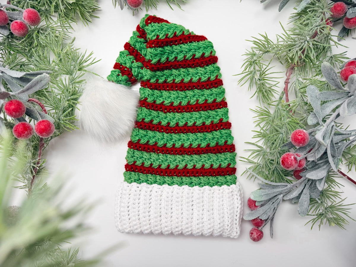 CROCHET PATTERN + VIDEO Wheat Stitch Santa & Elf Stocking Hat Crochet Pattern, 8 Sizes Newborn to Adult, Christmas Craft Favorite Holiday