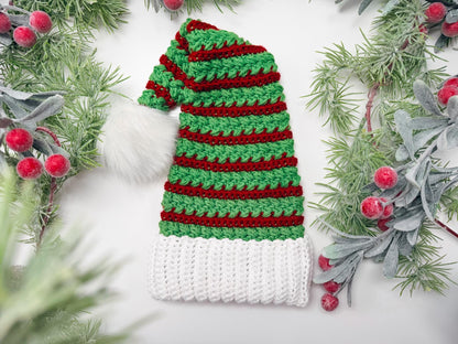 CROCHET PATTERN + VIDEO Wheat Stitch Santa & Elf Stocking Hat Crochet Pattern, 8 Sizes Newborn to Adult, Christmas Craft Favorite Holiday