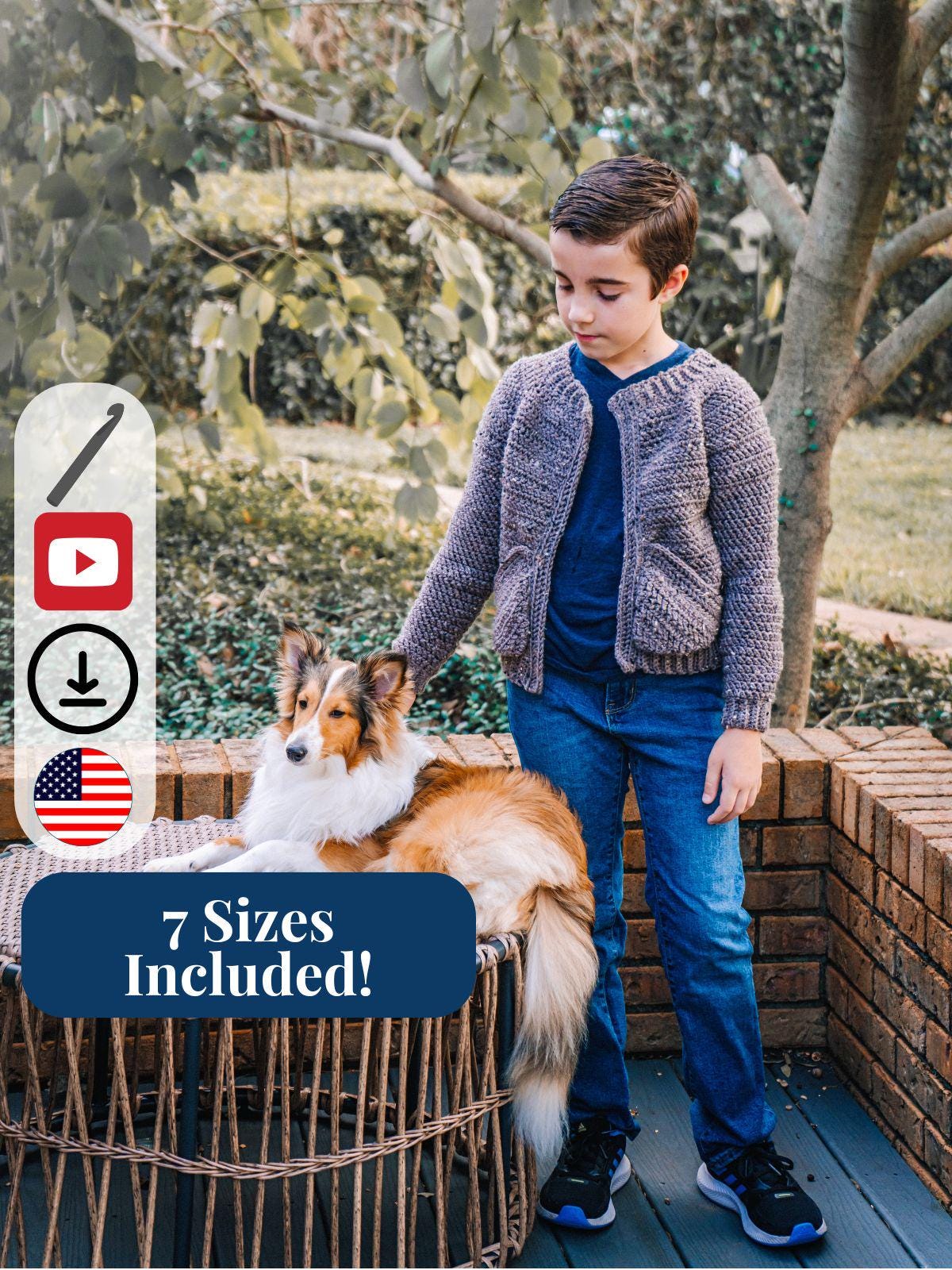 CROCHET PATTERN + VIDEO Cascade Child Cardigan Crochet Pattern, Kids Crochet Cardigan Pattern in Sizes 1 Year to 12 Years.