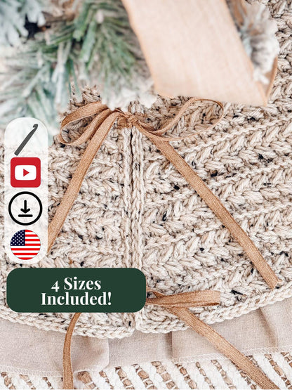 CROCHET PATTERN + VIDEO Wheat Stitch™ Crochet Tree Skirt Cozy Handmade Christmas Decor, Heirloom Quality, Farmhouse Chic Holiday Accent