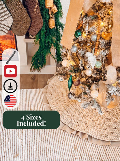 CROCHET PATTERN + VIDEO Wheat Stitch™ Crochet Tree Skirt Cozy Handmade Christmas Decor, Heirloom Quality, Farmhouse Chic Holiday Accent