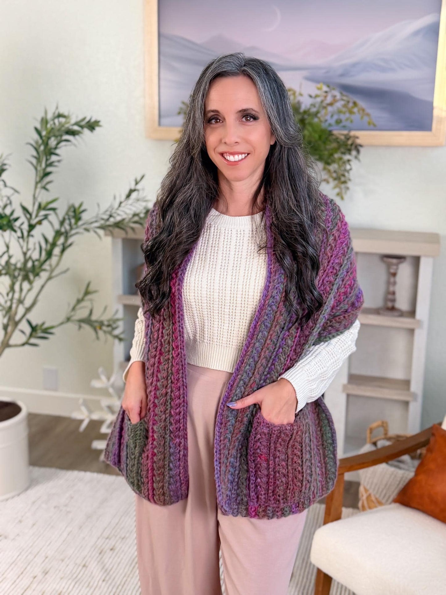 CROCHET PATTERN + VIDEO Wheat Stitch™ Pocket Shawl Crochet Pattern • Beginner-Friendly Wrap with Pockets • Textured Shawl Pdf