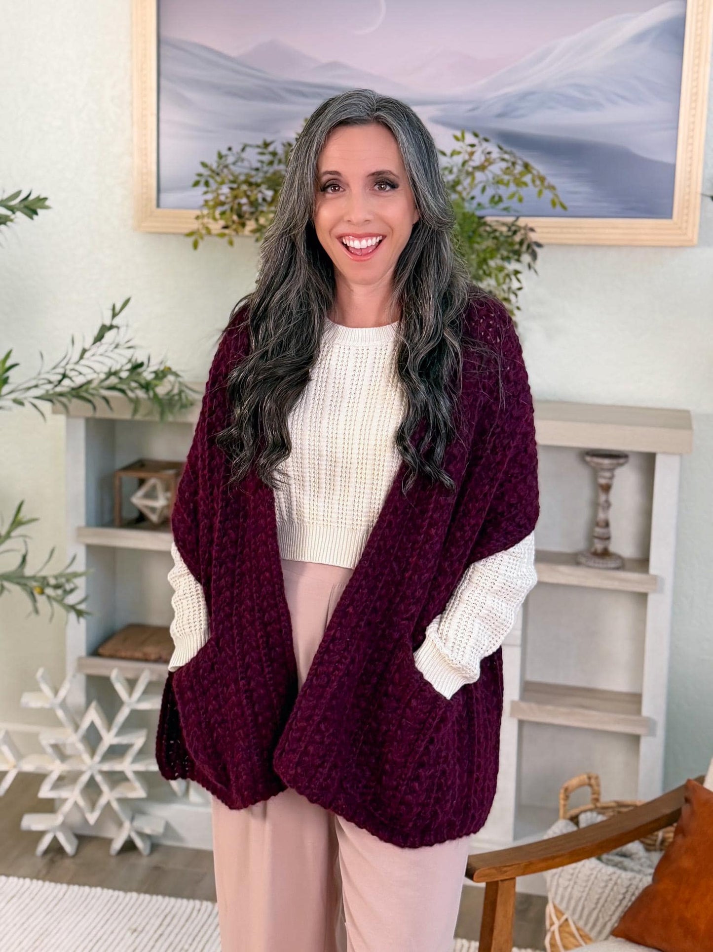 CROCHET PATTERN + VIDEO Wheat Stitch™ Pocket Shawl Crochet Pattern • Beginner-Friendly Wrap with Pockets • Textured Shawl Pdf
