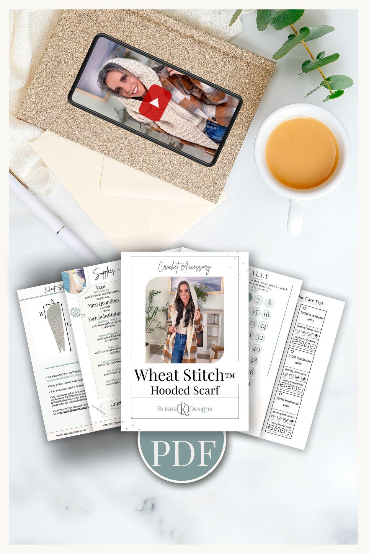 CROCHET PATTERN + VIDEO Wheat Stitch™ Hooded Scarf Crochet Pattern Hood Scarf Pdf Winter Accessory Wrap + Video Tutorial