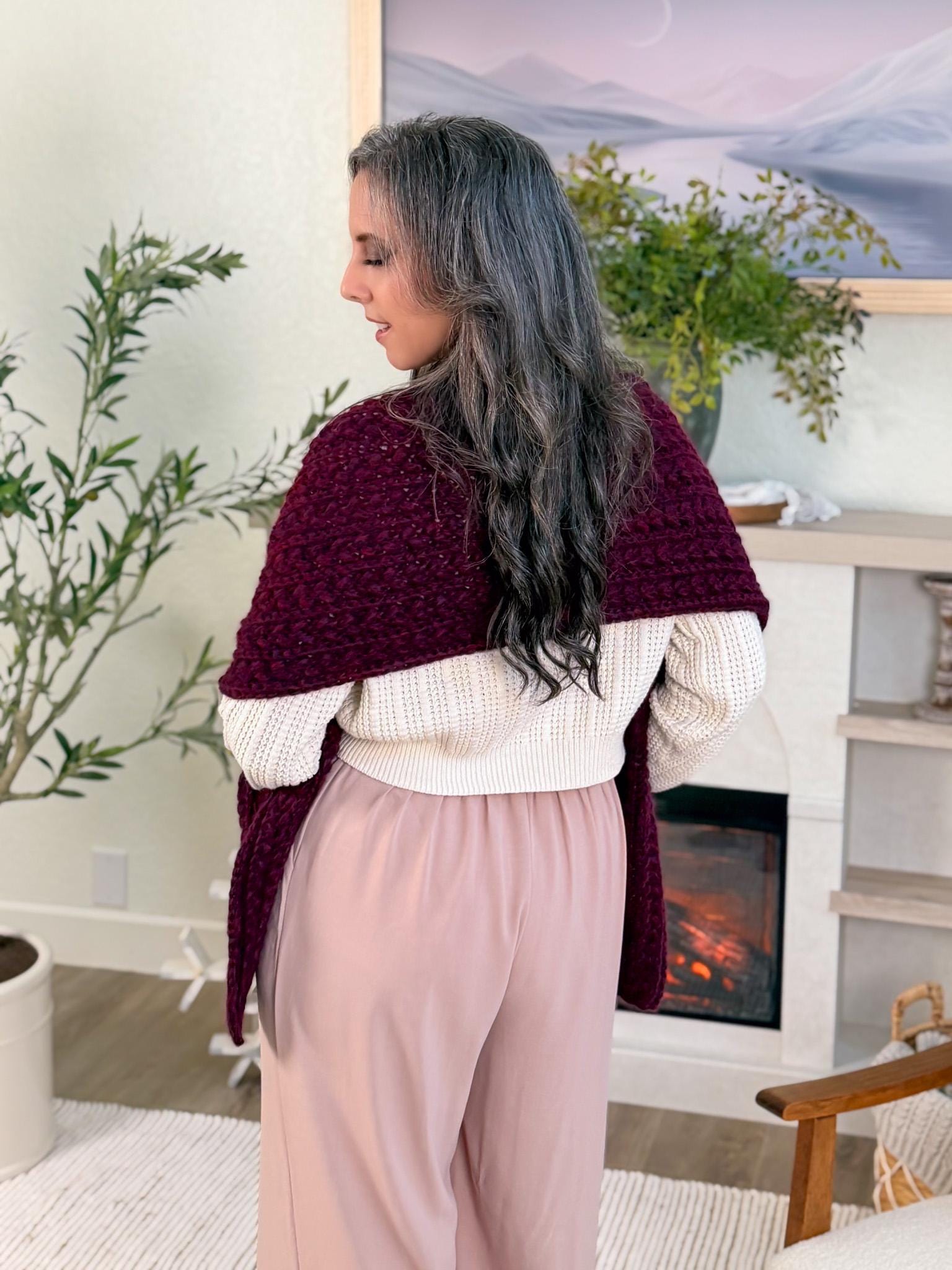 CROCHET PATTERN + VIDEO Wheat Stitch™ Pocket Shawl Crochet Pattern • Beginner-Friendly Wrap with Pockets • Textured Shawl Pdf