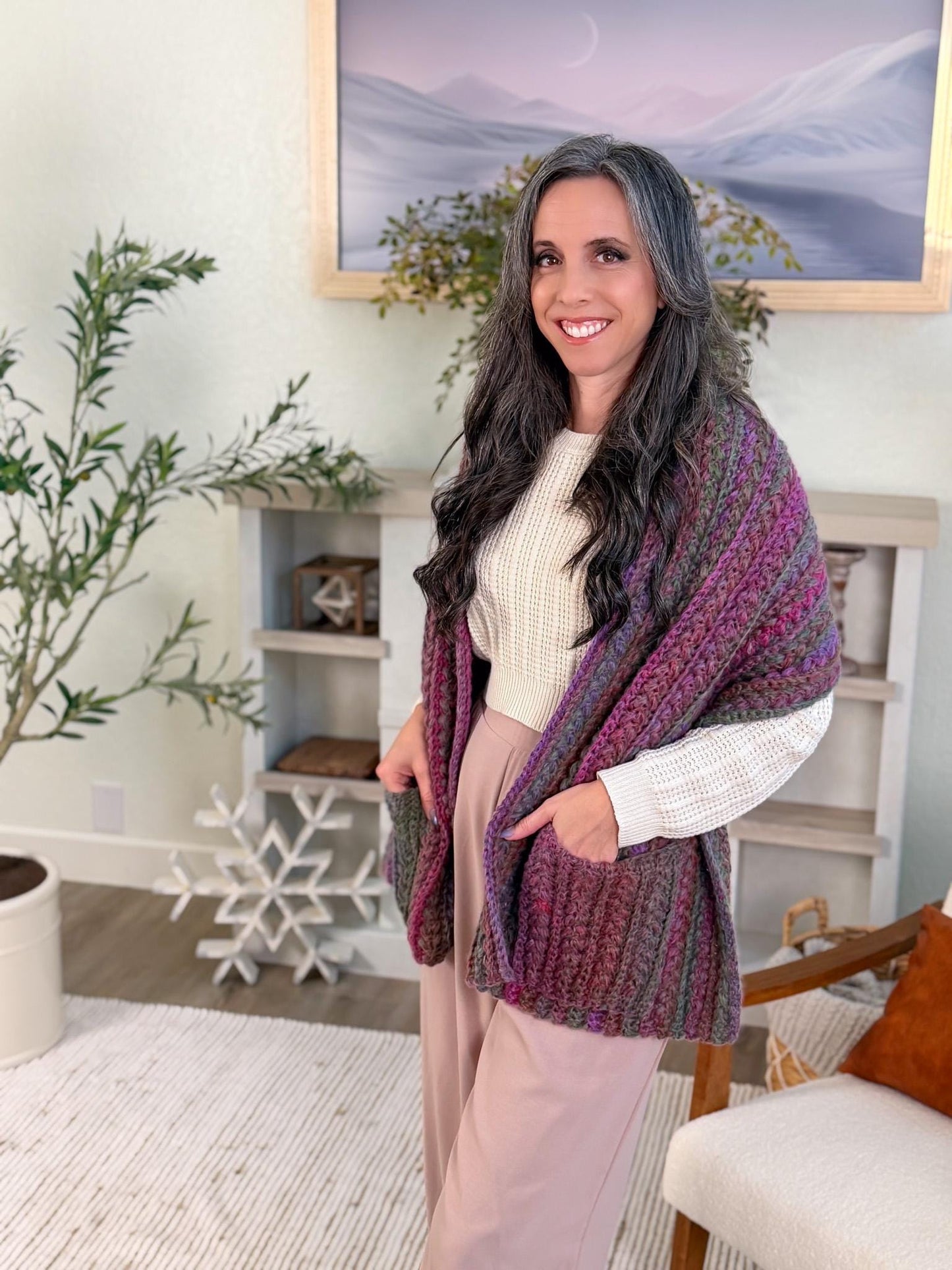 CROCHET PATTERN + VIDEO Wheat Stitch™ Pocket Shawl Crochet Pattern • Beginner-Friendly Wrap with Pockets • Textured Shawl Pdf