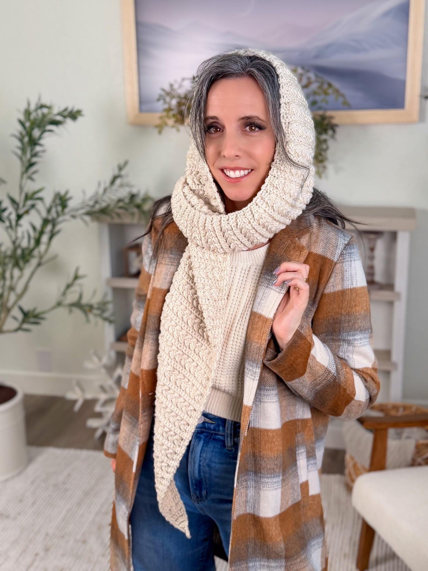 CROCHET PATTERN + VIDEO Wheat Stitch™ Hooded Scarf Crochet Pattern Hood Scarf Pdf Winter Accessory Wrap + Video Tutorial