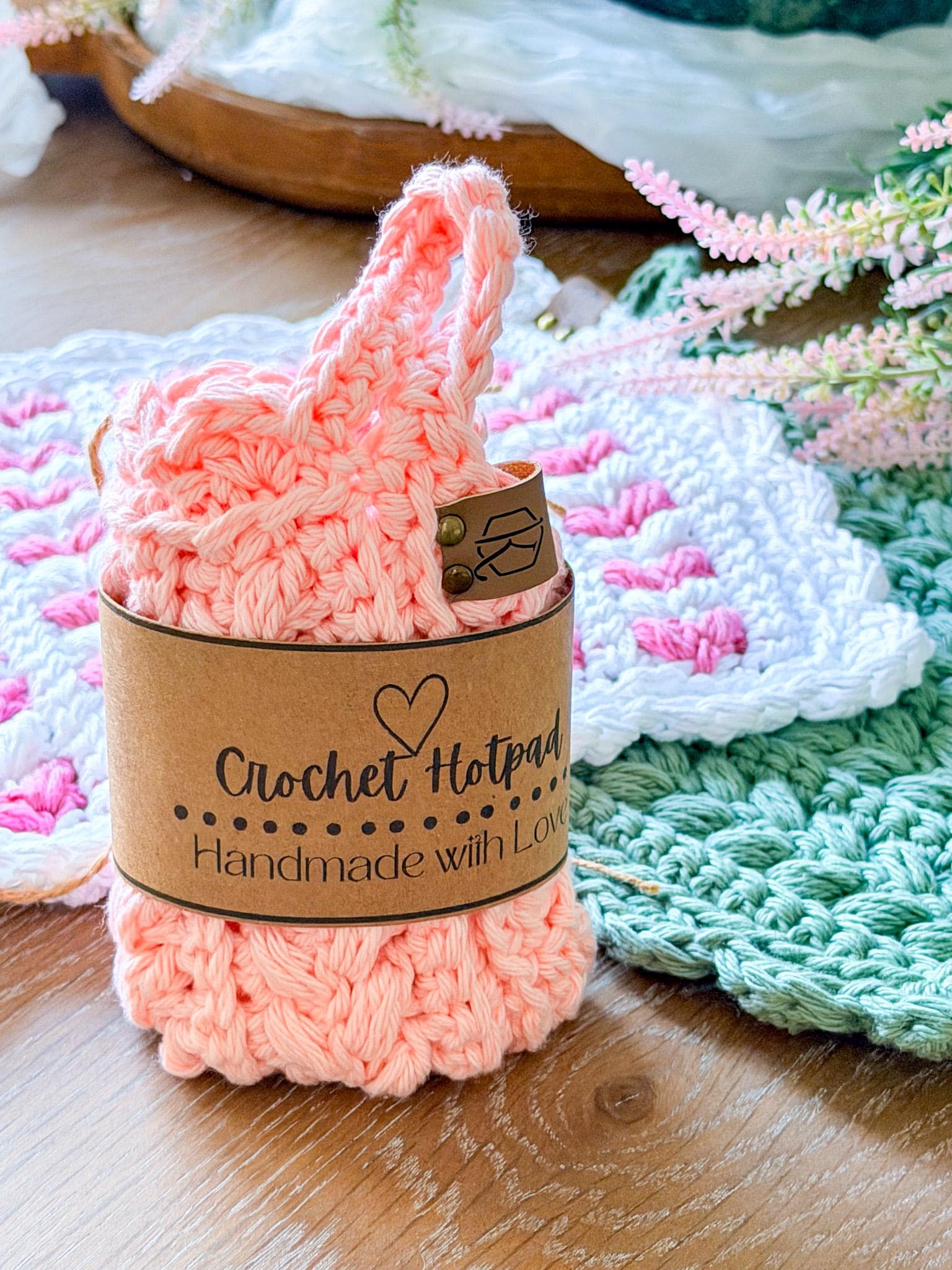 CROCHET PATTERN + VIDEO Wheat Stitch™ Scalloped Hotpad, Easy Cotton Trivet Pdf + Video, Handmade Kitchen Decor Gift, Printable Tags, Gifting