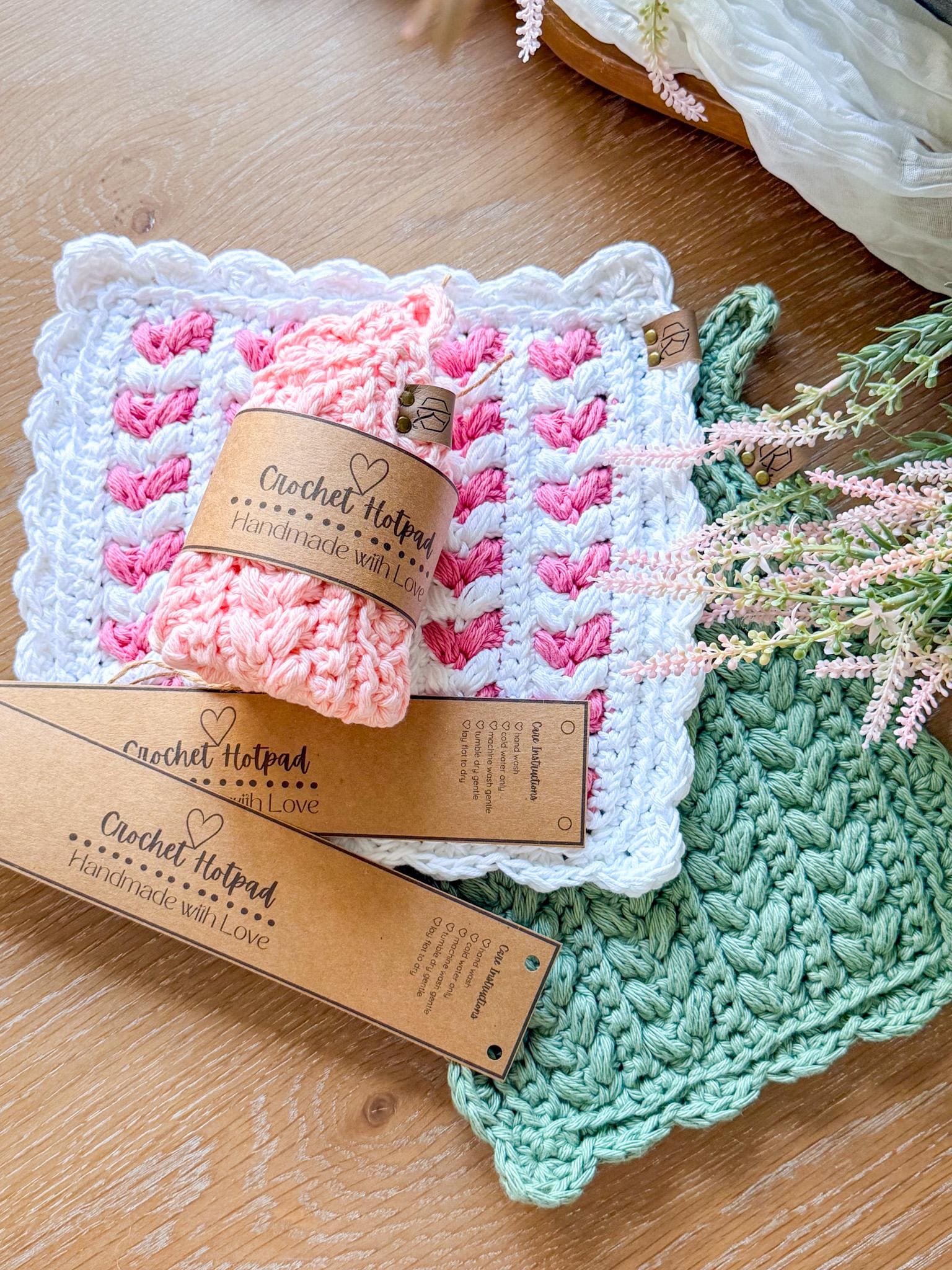 CROCHET PATTERN + VIDEO Wheat Stitch™ Scalloped Hotpad, Easy Cotton Trivet Pdf + Video, Handmade Kitchen Decor Gift, Printable Tags, Gifting