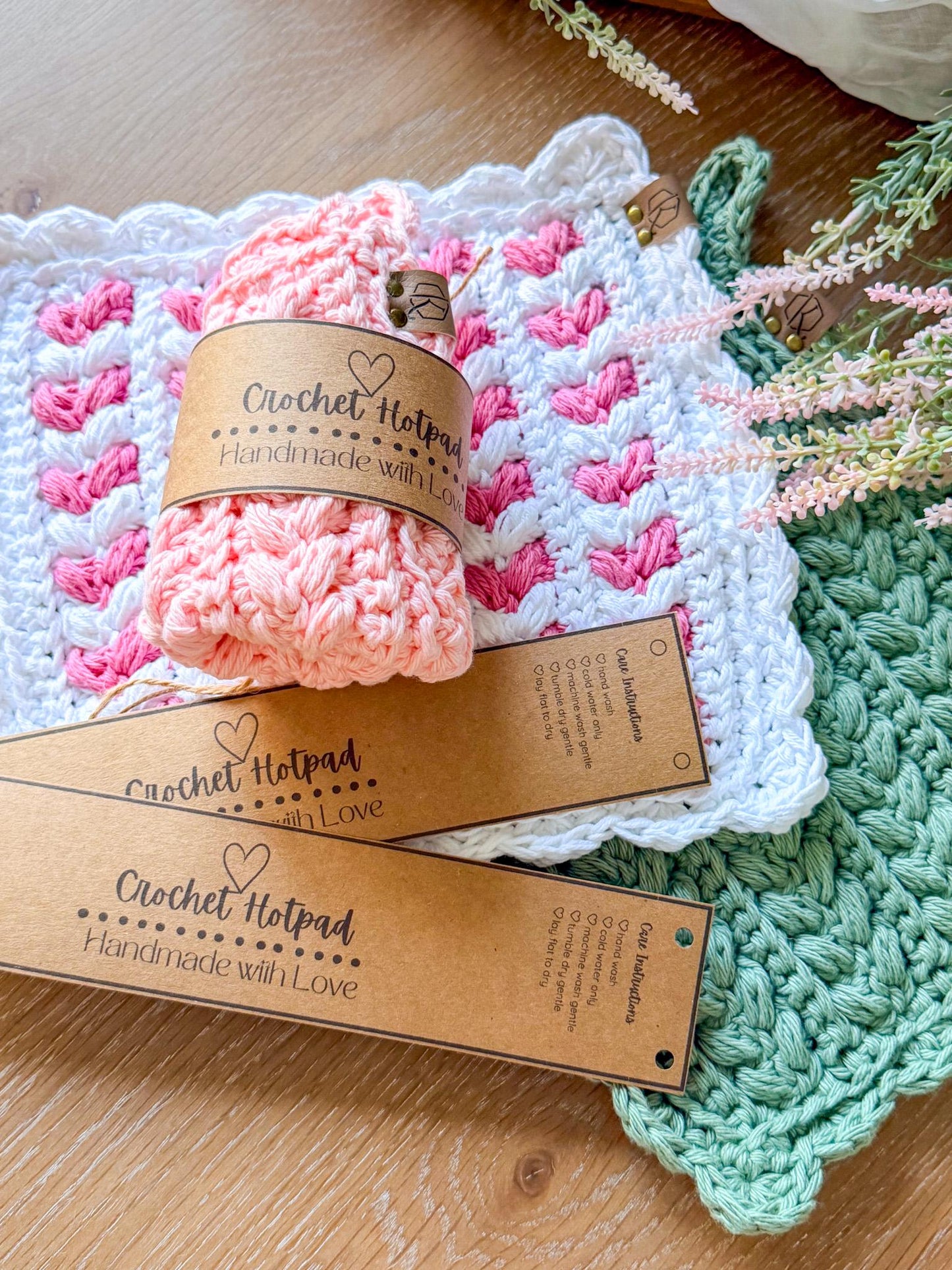 CROCHET PATTERN + VIDEO Wheat Stitch™ Scalloped Hotpad, Easy Cotton Trivet Pdf + Video, Handmade Kitchen Decor Gift, Printable Tags, Gifting