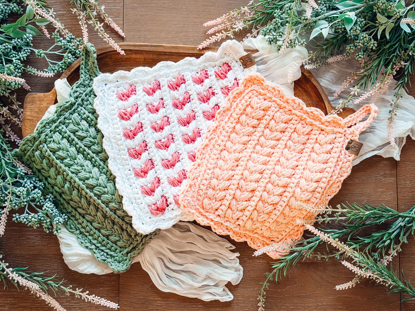 CROCHET PATTERN + VIDEO Wheat Stitch™ Scalloped Hotpad, Easy Cotton Trivet Pdf + Video, Handmade Kitchen Decor Gift, Printable Tags, Gifting