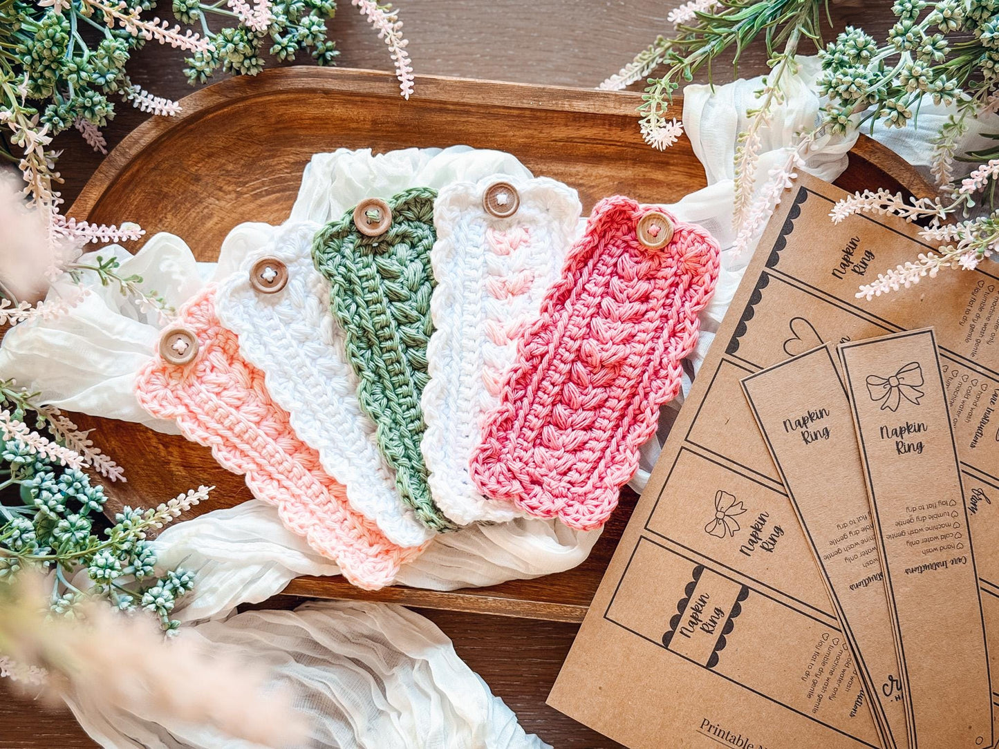 CROCHET PATTERN + VIDEO Crochet Napkin Ring Pattern, Wheat Stitch™ Scalloped Napkin Rings, Cotton Napkin Holder, Easy Gift Crochet Pattern