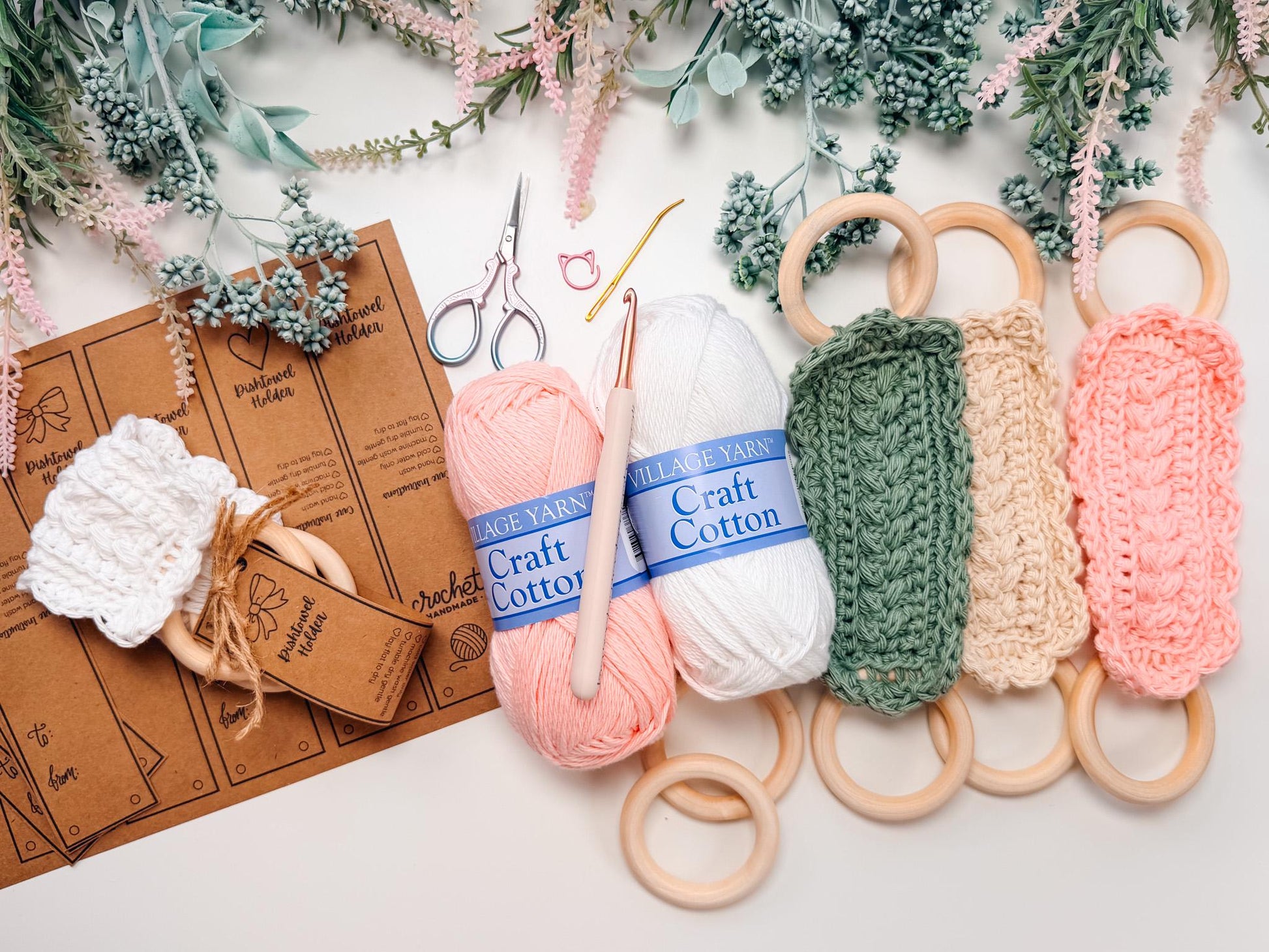CROCHET PATTERN + VIDEO Crochet Dishtowel Holder Pattern, Wheat Stitch™ Scalloped Towel Holder, Kitchen Crochet, Hanging Towel Holder Decor