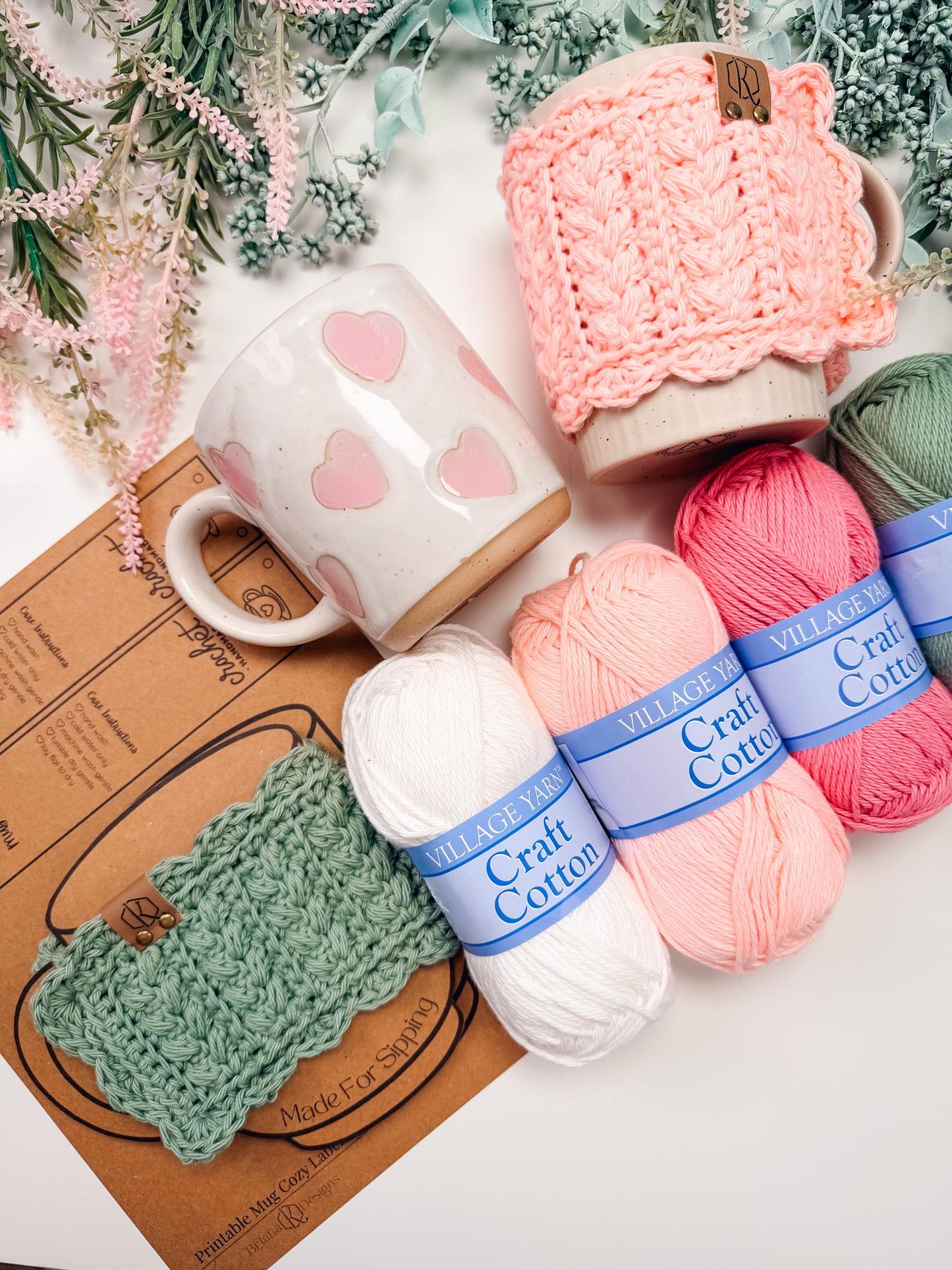 CROCHET PATTERN + VIDEO Crochet Mug Cozy Pattern, Wheat Stitch™ Scalloped Cup Cozy, Coffee Sleeve Crochet, Handmade Mug Wrap Printable Label