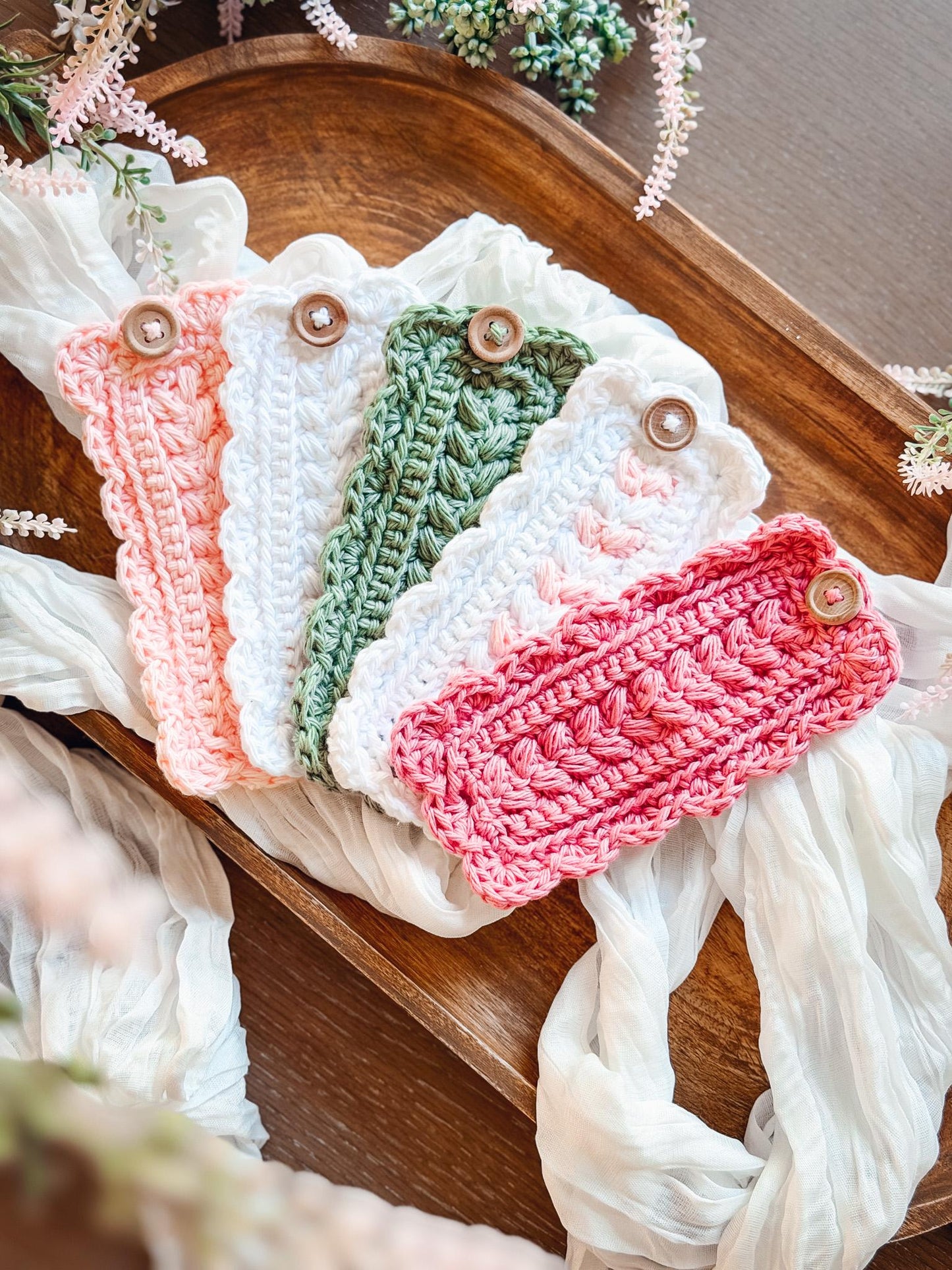 CROCHET PATTERNS + VIDEO Crochet Kitchen Decor Pattern Bundle, Wheat Stitch™ Scalloped Home Collection 4 Pattern Quick Crochet Set for Decor