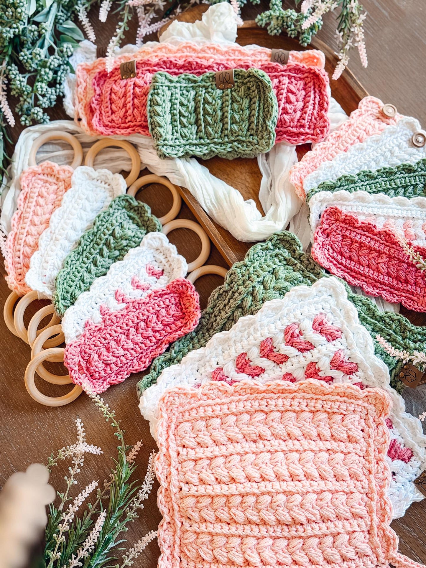 CROCHET PATTERNS + VIDEO Crochet Kitchen Decor Pattern Bundle, Wheat Stitch™ Scalloped Home Collection 4 Pattern Quick Crochet Set for Decor