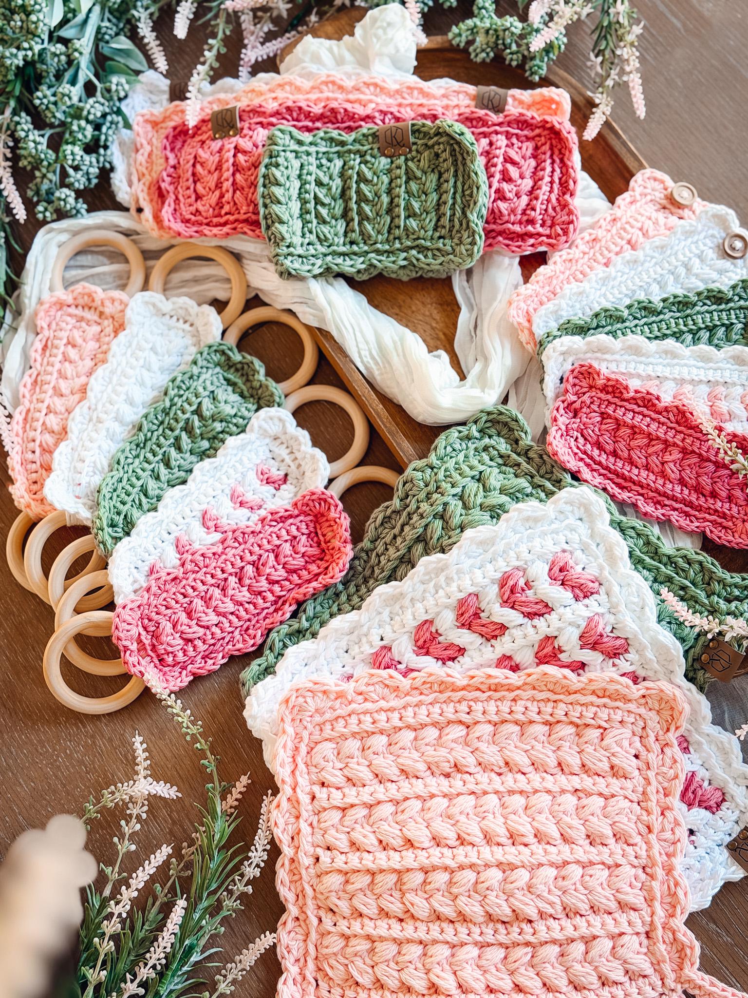 CROCHET PATTERNS + VIDEO Crochet Kitchen Decor Pattern Bundle, Wheat Stitch™ Scalloped Home Collection 4 Pattern Quick Crochet Set for Decor