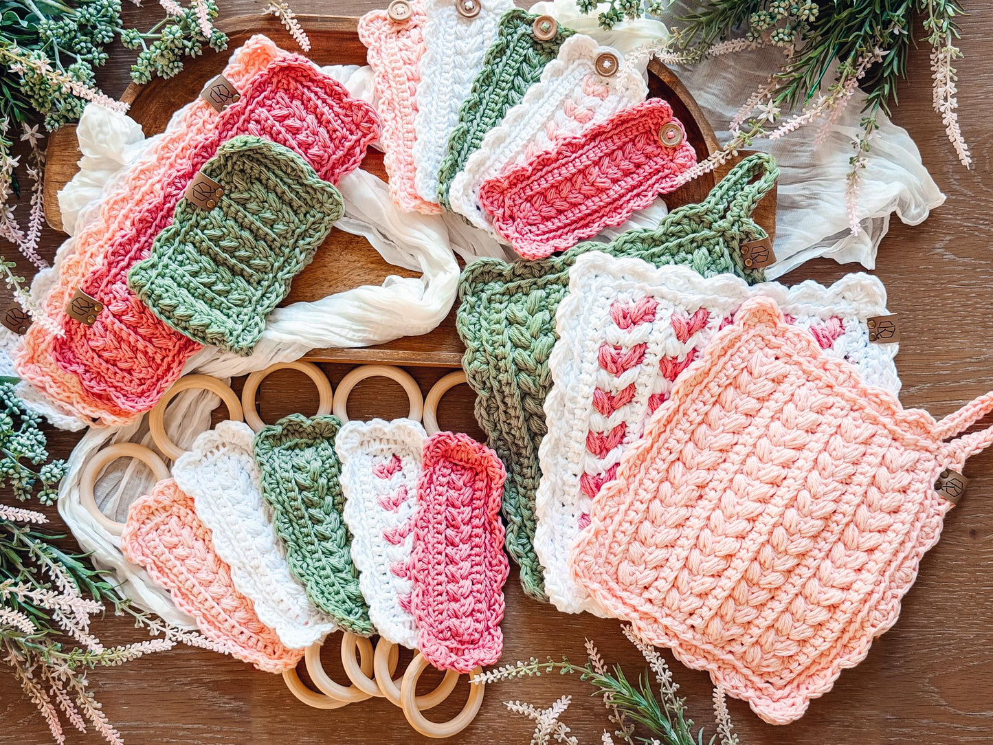 CROCHET PATTERNS + VIDEO Crochet Kitchen Decor Pattern Bundle, Wheat Stitch™ Scalloped Home Collection 4 Pattern Quick Crochet Set for Decor