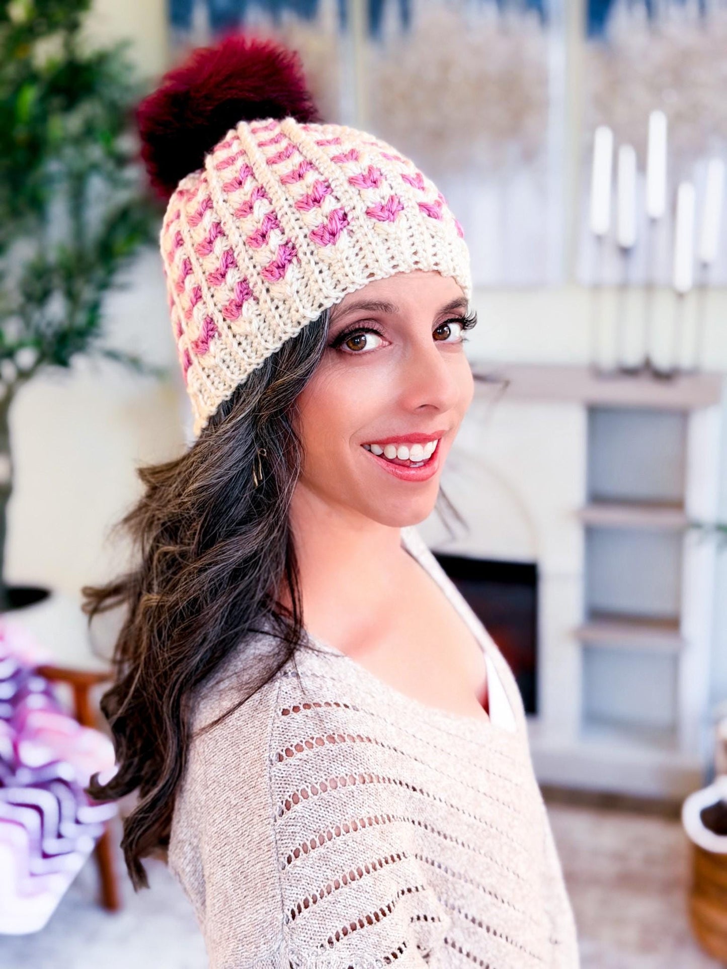 CROCHET PATTERN + VIDEO Wheat Stitch Sweetheart Crochet Hat Pattern, 8 Sizes from Newborn to Adult, Crochet Heart Hat with Printable Tags
