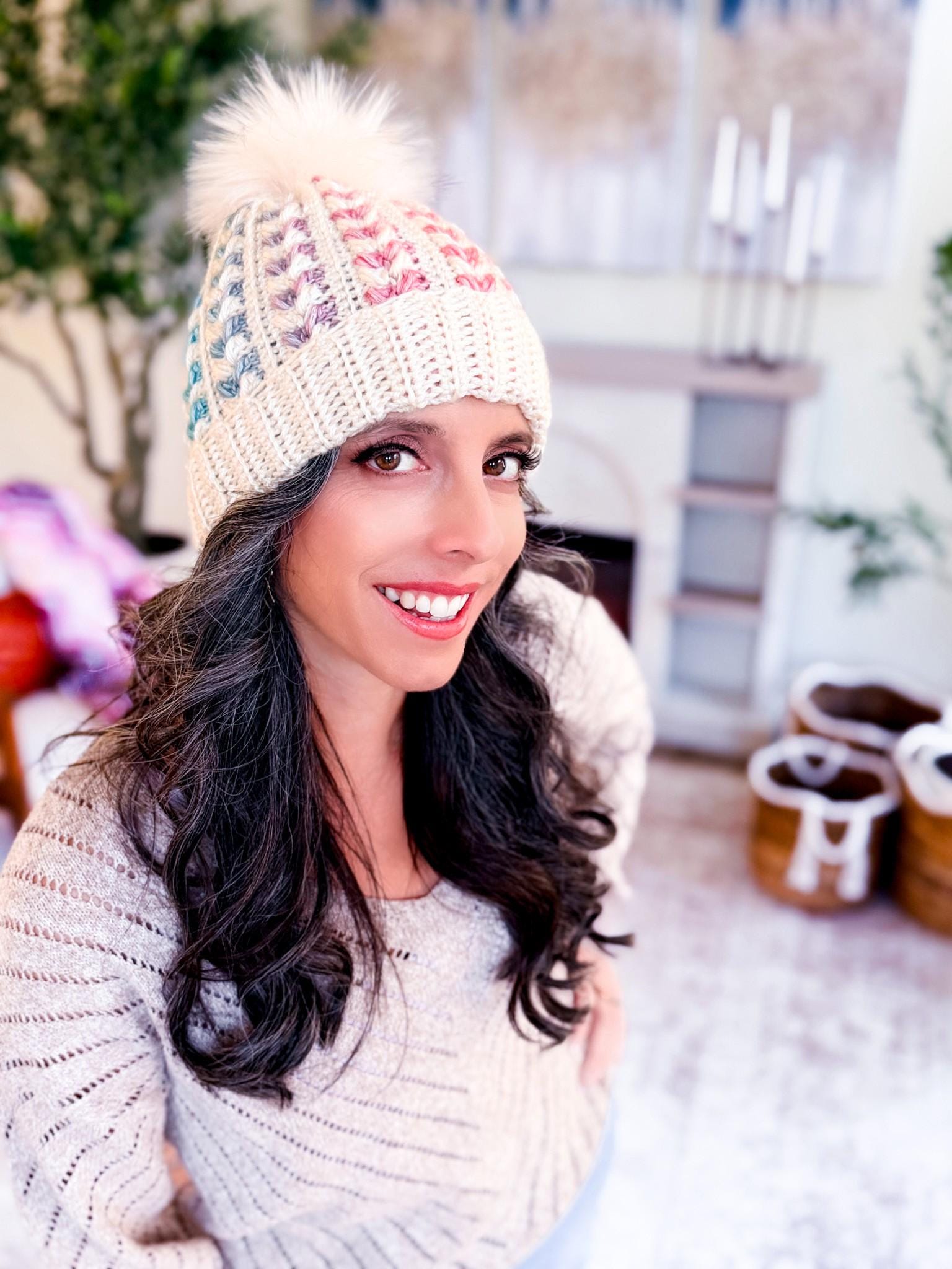 CROCHET PATTERN + VIDEO Wheat Stitch Sweetheart Crochet Hat Pattern, 8 Sizes from Newborn to Adult, Crochet Heart Hat with Printable Tags