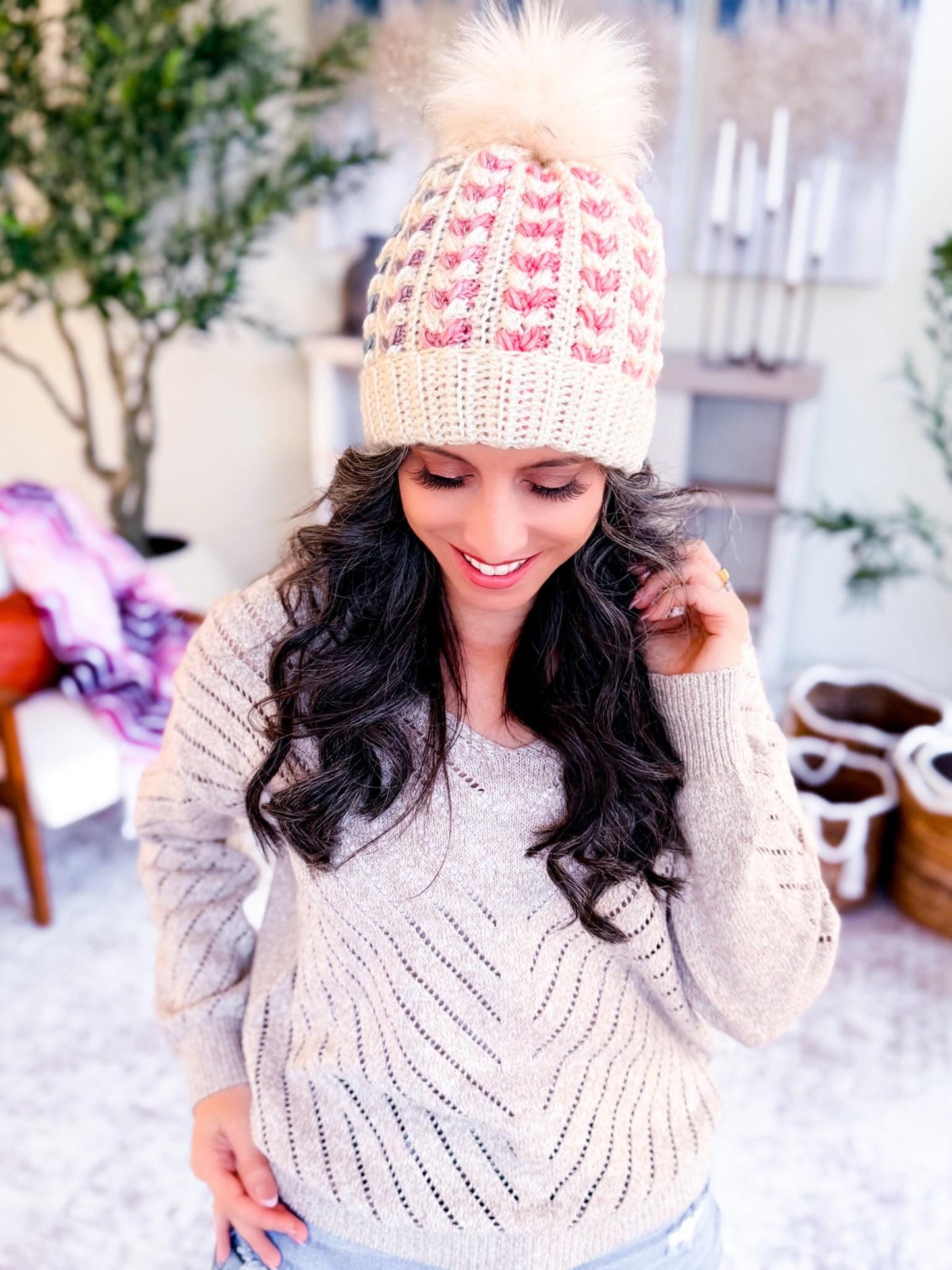 CROCHET PATTERN + VIDEO Wheat Stitch Sweetheart Crochet Hat Pattern, 8 Sizes from Newborn to Adult, Crochet Heart Hat with Printable Tags