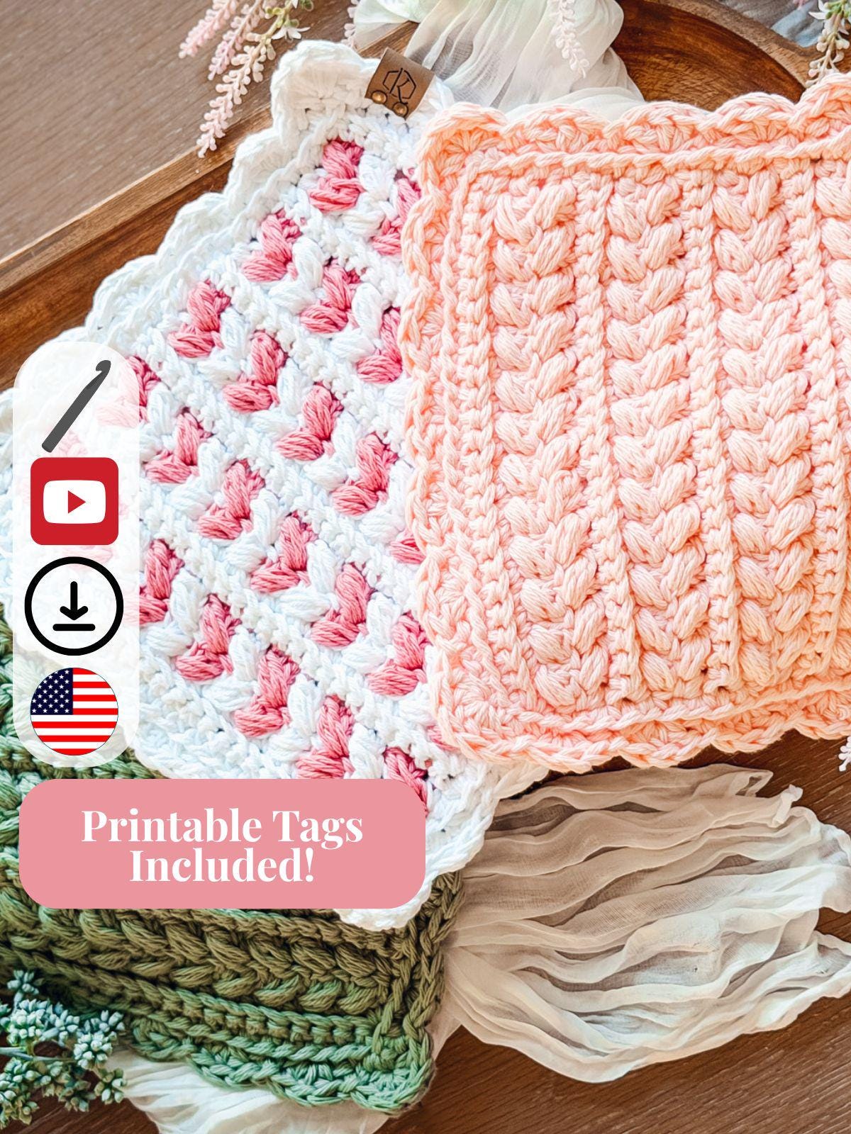 CROCHET PATTERN + VIDEO Wheat Stitch™ Scalloped Hotpad, Easy Cotton Trivet Pdf + Video, Handmade Kitchen Decor Gift, Printable Tags, Gifting