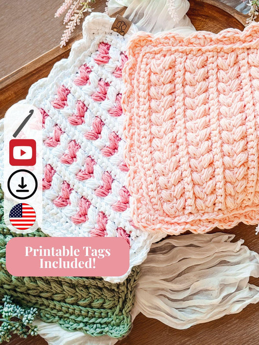 CROCHET PATTERN + VIDEO Wheat Stitch™ Scalloped Hotpad, Easy Cotton Trivet Pdf + Video, Handmade Kitchen Decor Gift, Printable Tags, Gifting