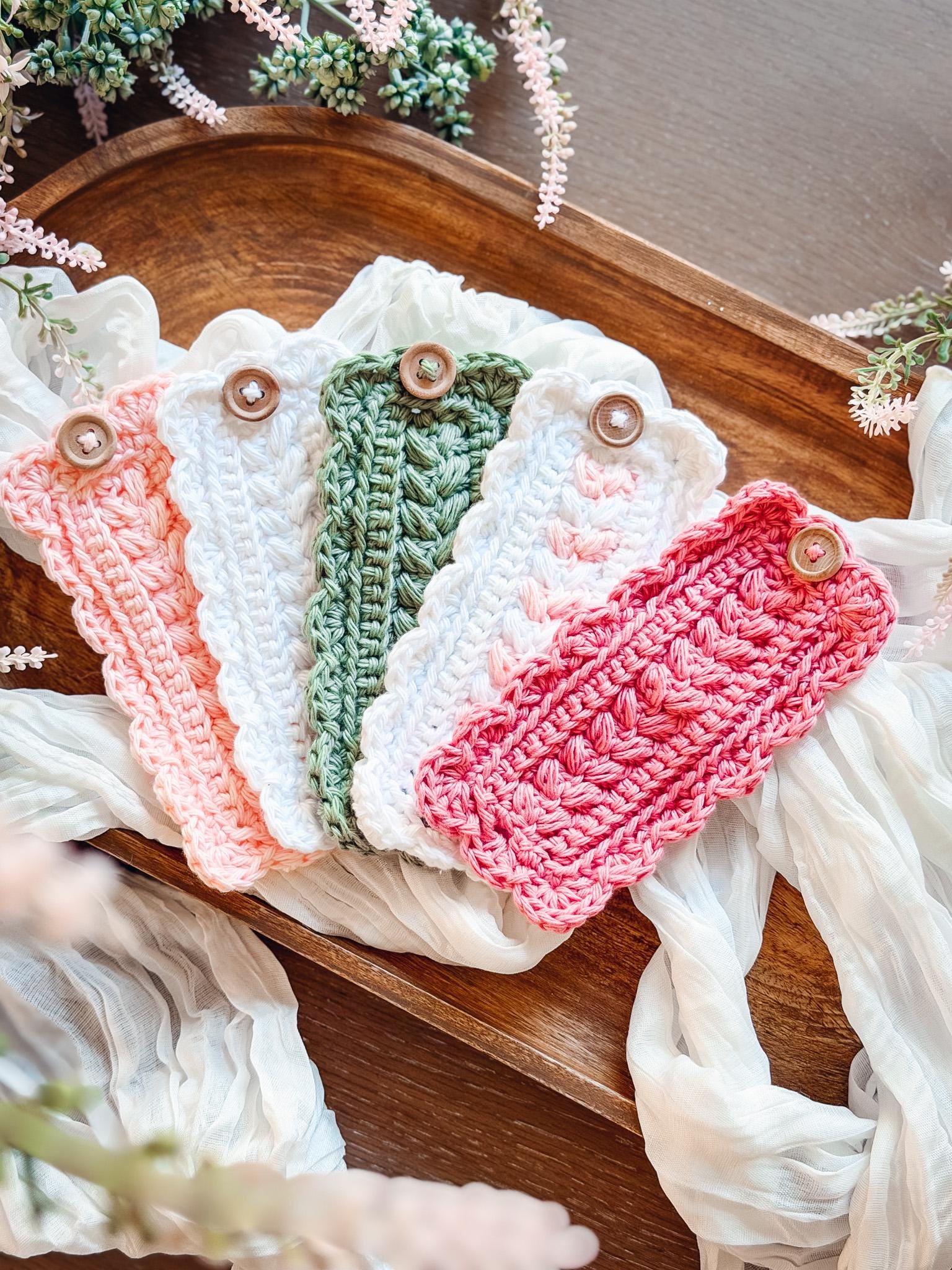 CROCHET PATTERN + VIDEO Crochet Napkin Ring Pattern, Wheat Stitch™ Scalloped Napkin Rings, Cotton Napkin Holder, Easy Gift Crochet Pattern