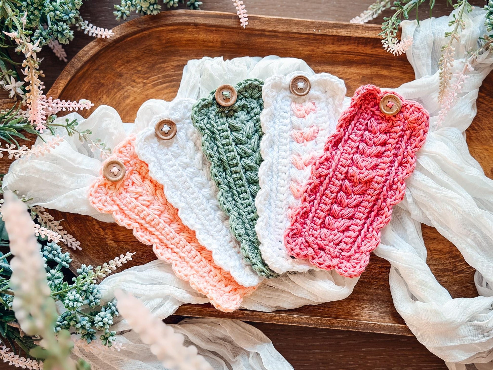CROCHET PATTERN + VIDEO Crochet Napkin Ring Pattern, Wheat Stitch™ Scalloped Napkin Rings, Cotton Napkin Holder, Easy Gift Crochet Pattern
