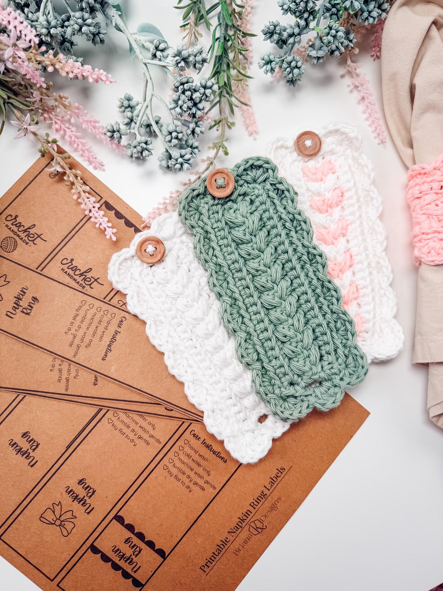 CROCHET PATTERN + VIDEO Crochet Napkin Ring Pattern, Wheat Stitch™ Scalloped Napkin Rings, Cotton Napkin Holder, Easy Gift Crochet Pattern