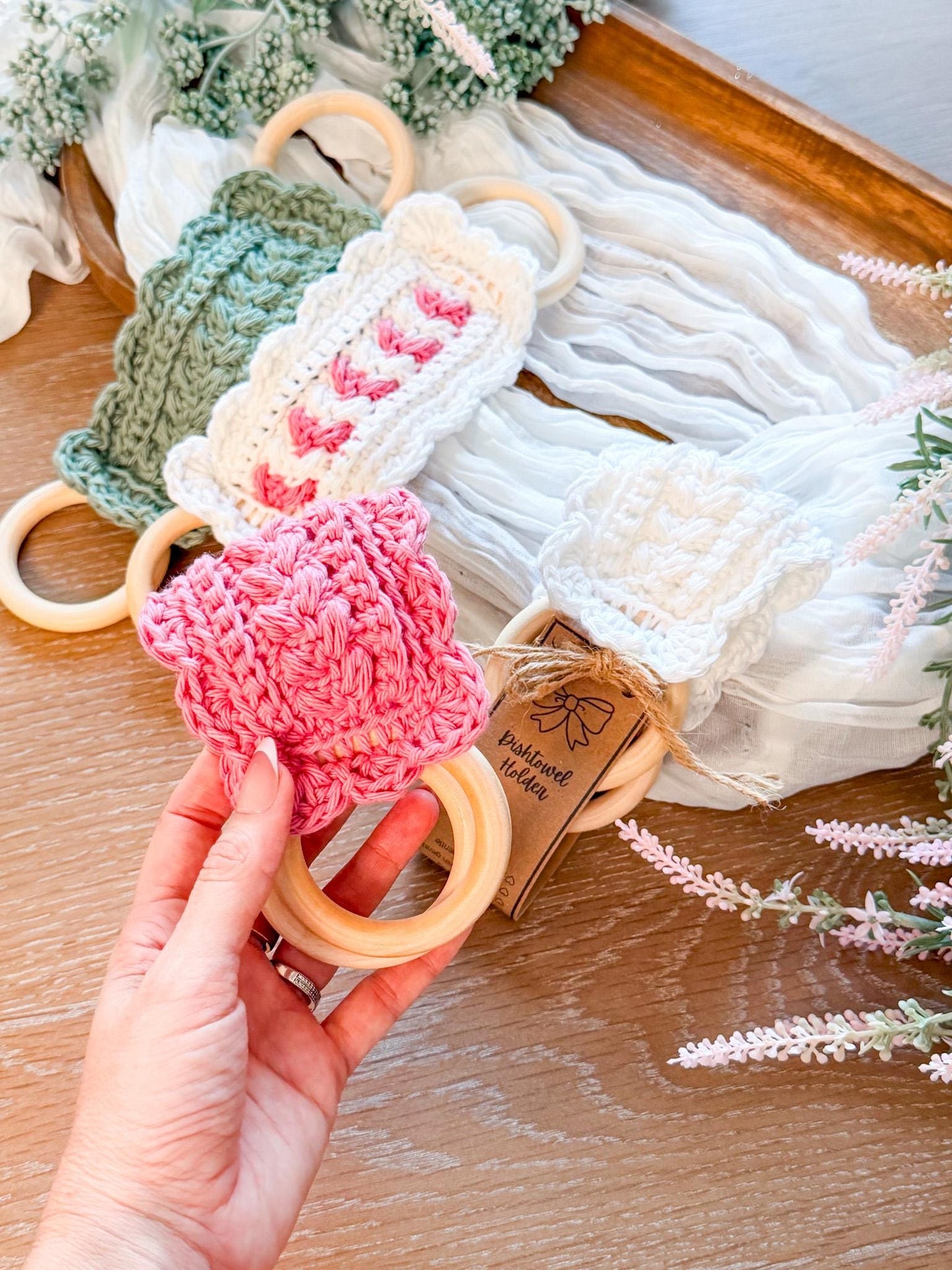 CROCHET PATTERN + VIDEO Crochet Dishtowel Holder Pattern, Wheat Stitch™ Scalloped Towel Holder, Kitchen Crochet, Hanging Towel Holder Decor
