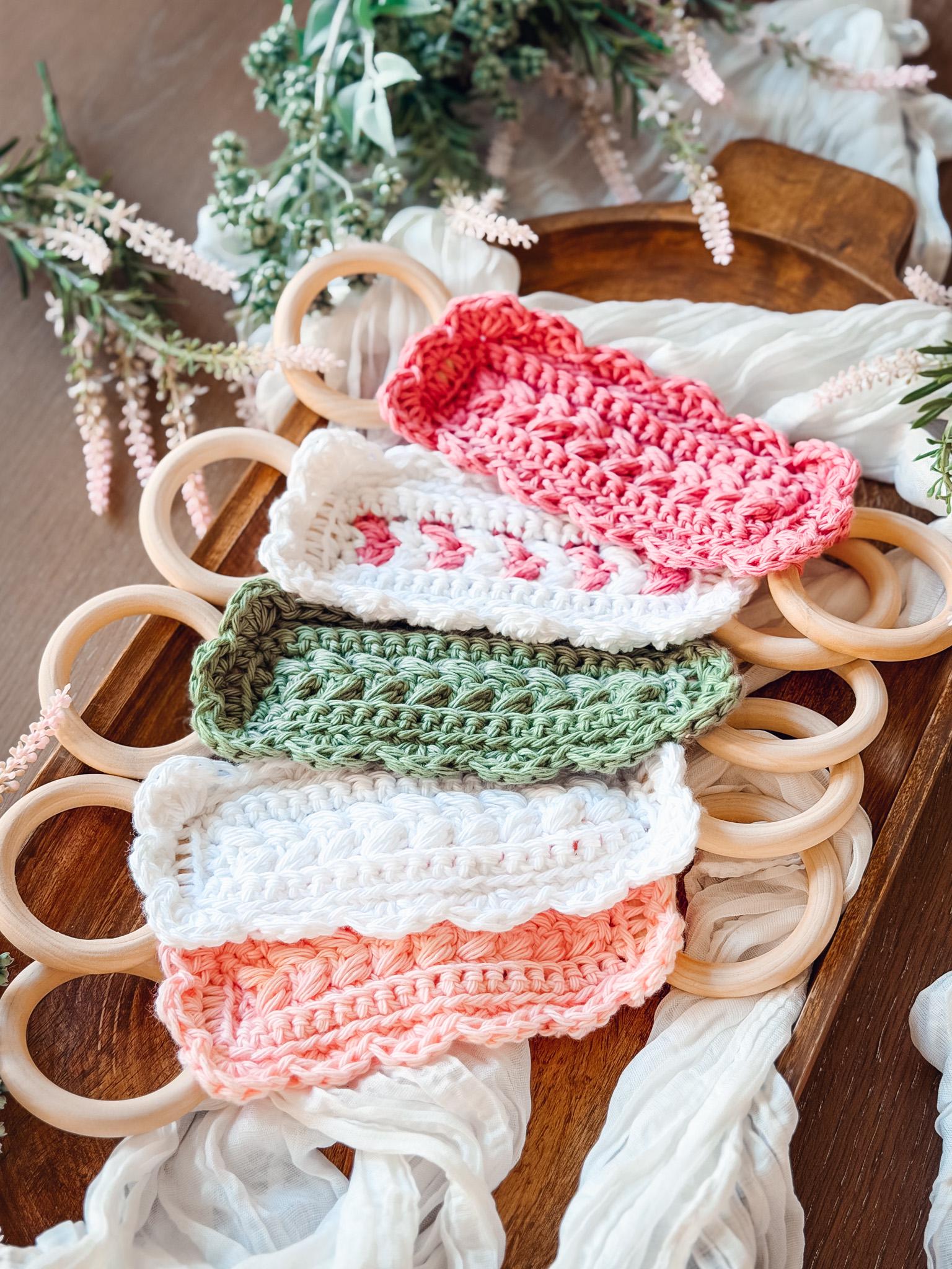 CROCHET PATTERN + VIDEO Crochet Dishtowel Holder Pattern, Wheat Stitch™ Scalloped Towel Holder, Kitchen Crochet, Hanging Towel Holder Decor