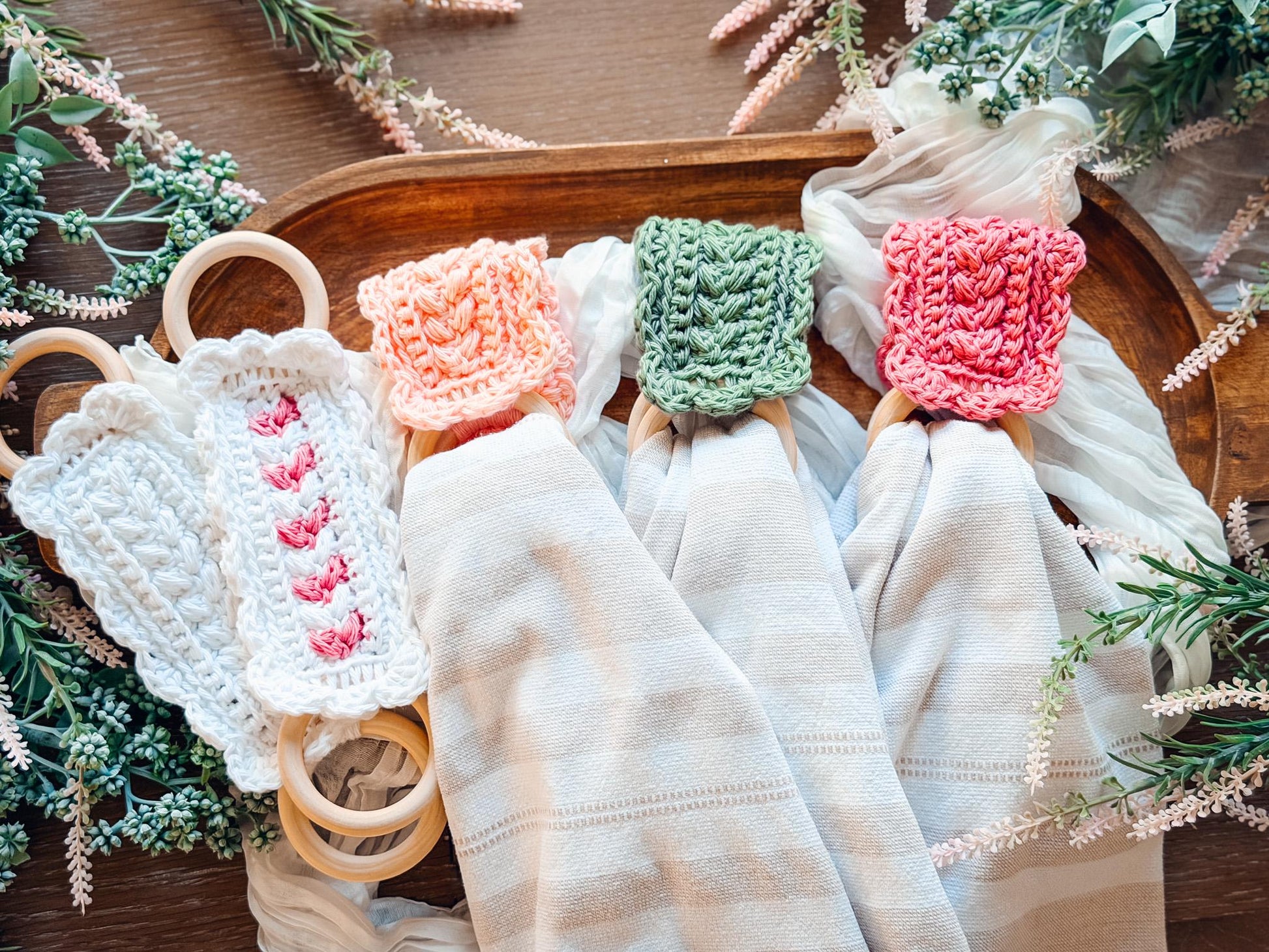 CROCHET PATTERN + VIDEO Crochet Dishtowel Holder Pattern, Wheat Stitch™ Scalloped Towel Holder, Kitchen Crochet, Hanging Towel Holder Decor