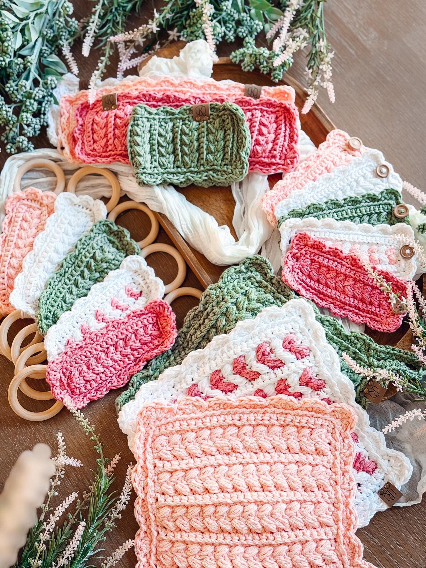 CROCHET PATTERNS + VIDEO Crochet Kitchen Decor Pattern Bundle, Wheat Stitch™ Scalloped Home Collection 4 Pattern Quick Crochet Set for Decor